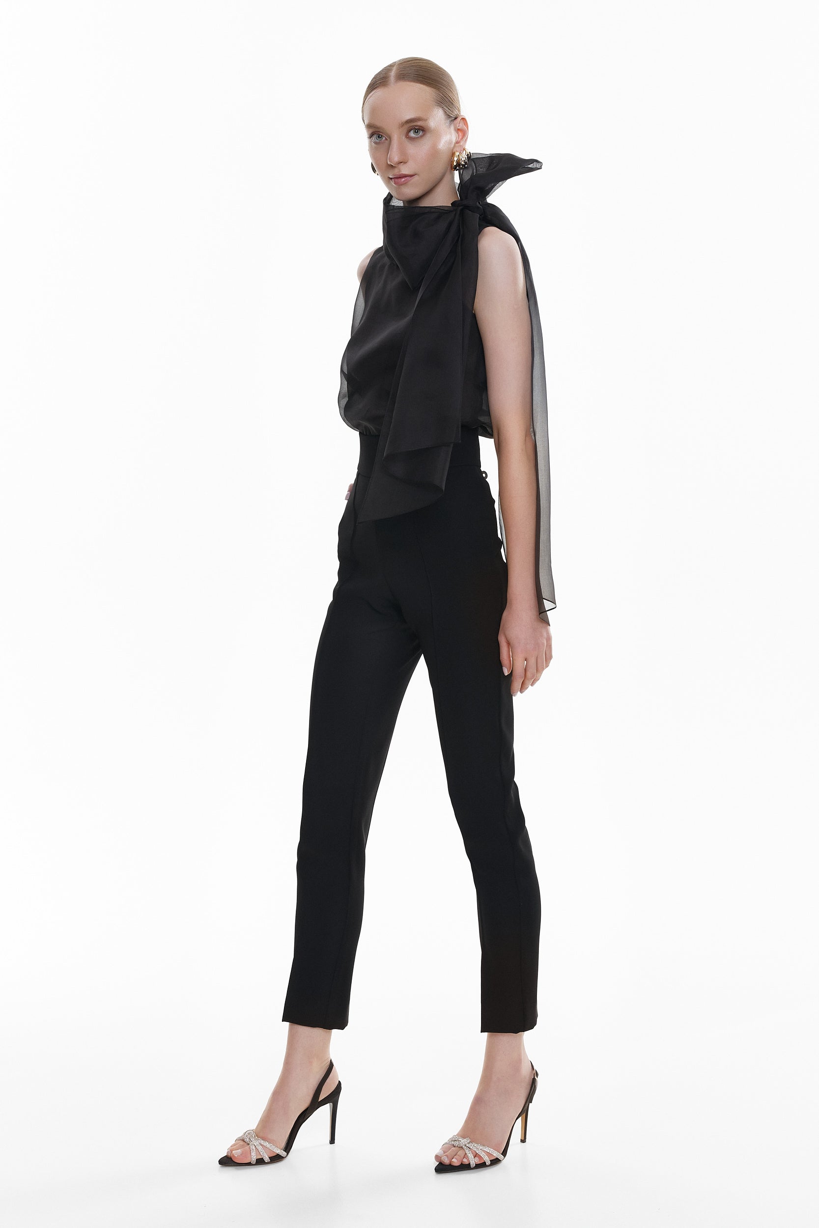 Short-Sleeve Flawless Black Bow Blouse