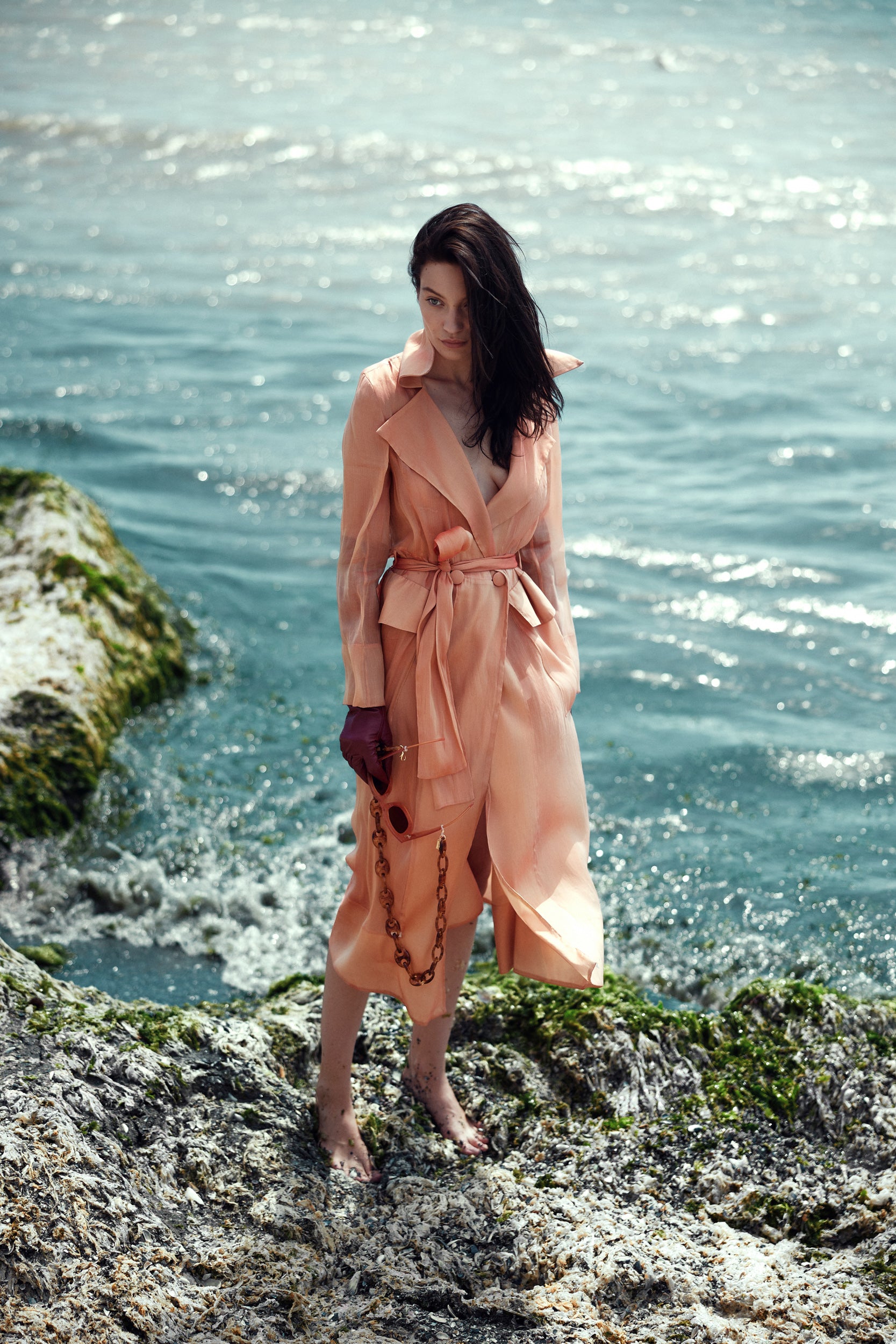 See Through Orange Organza Trench Coat