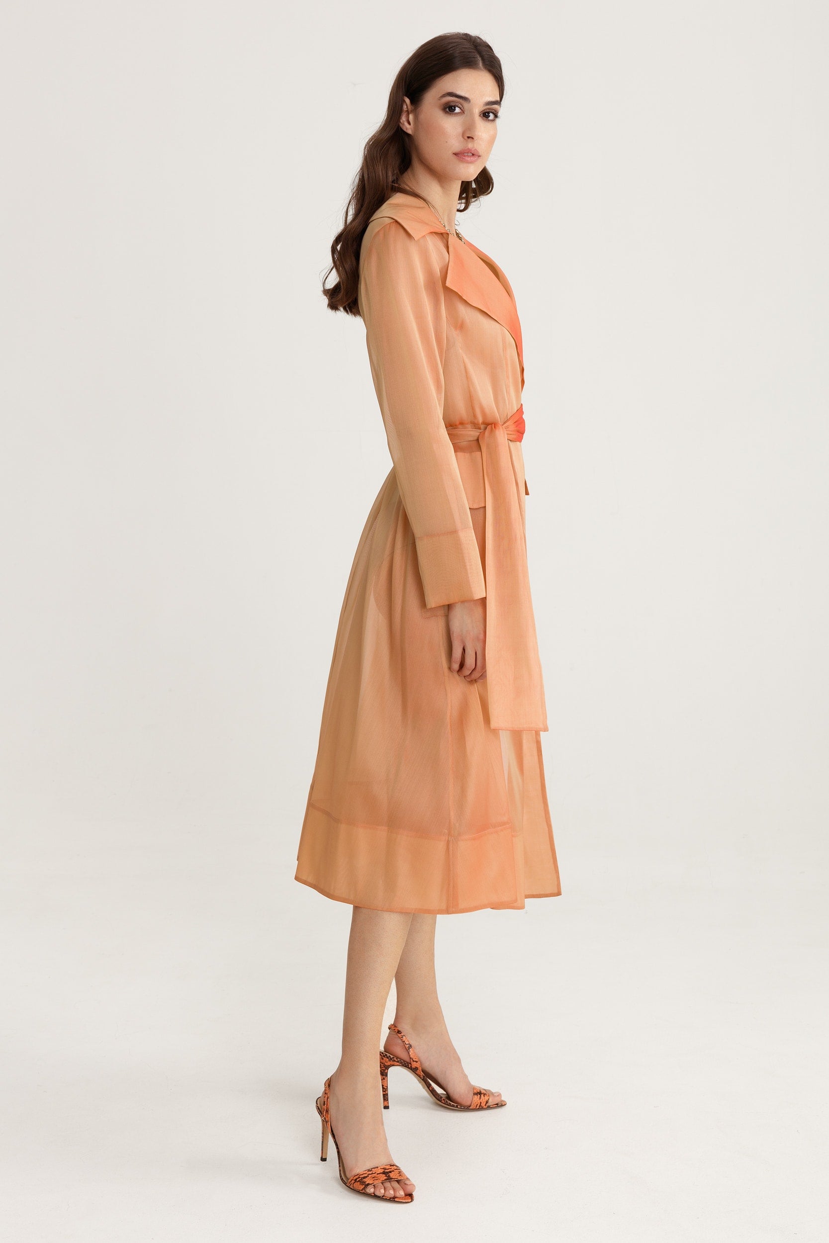 See Through Orange Organza Trench Coat