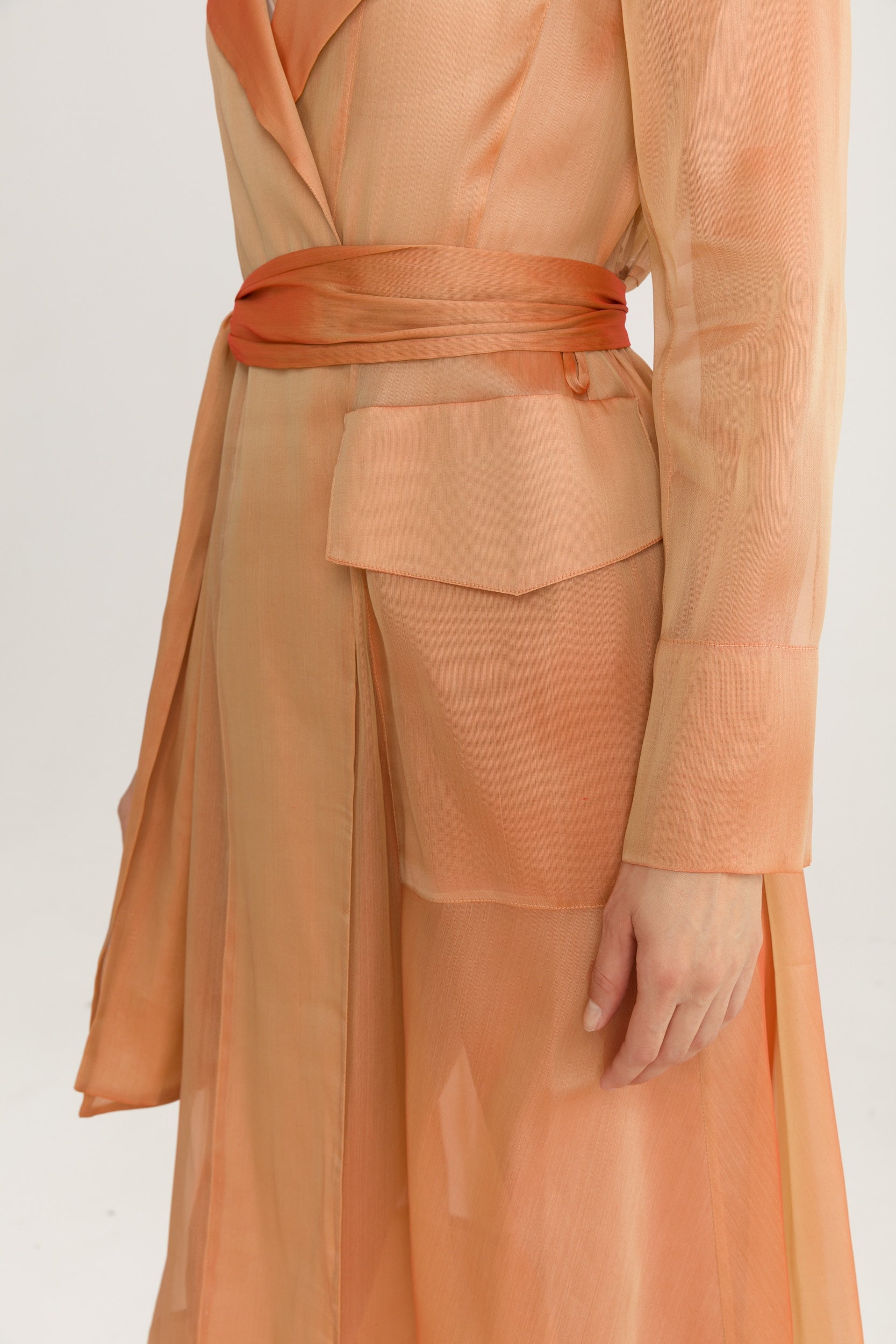 See Through Orange Organza Trench Coat