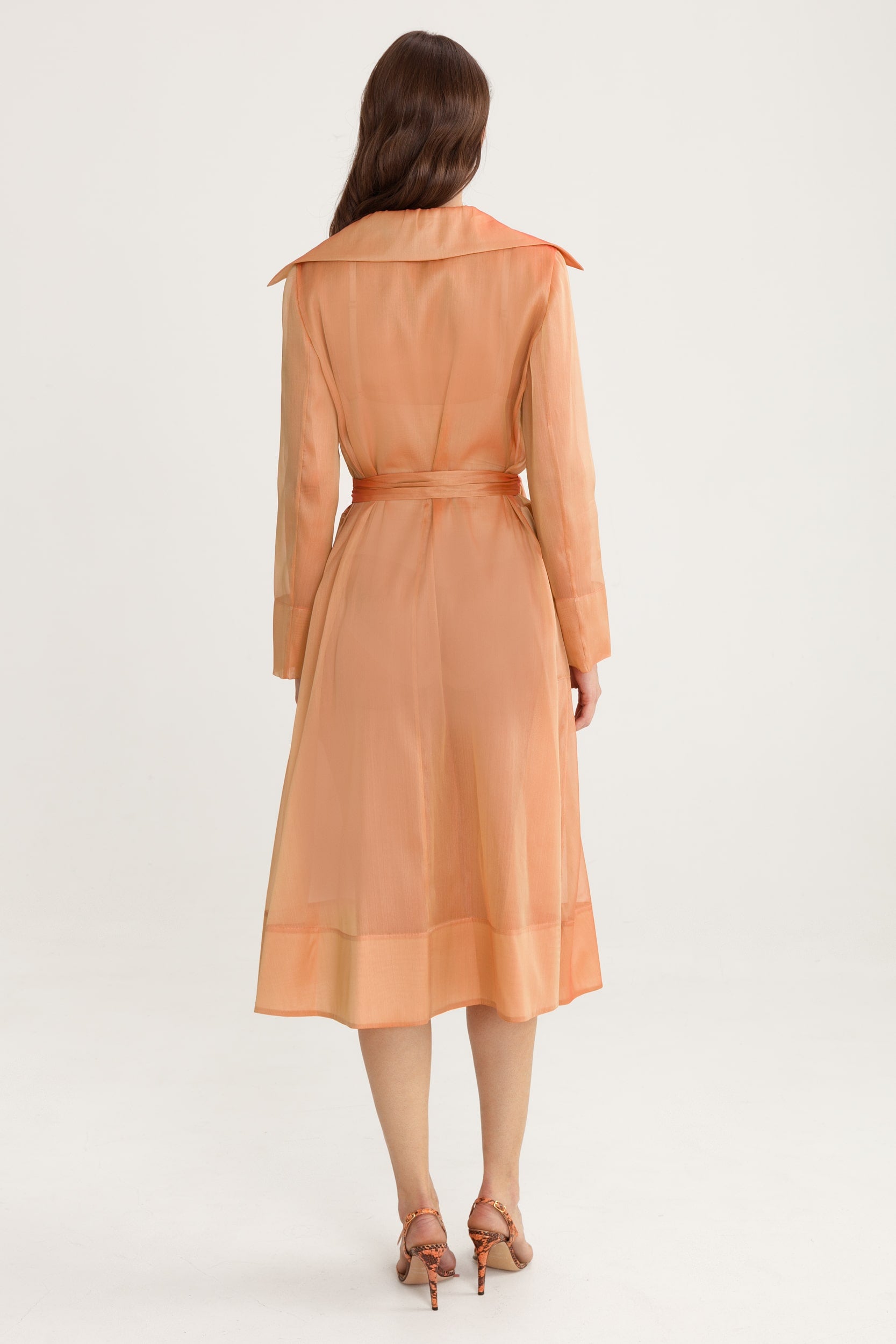 See Through Orange Organza Trench Coat