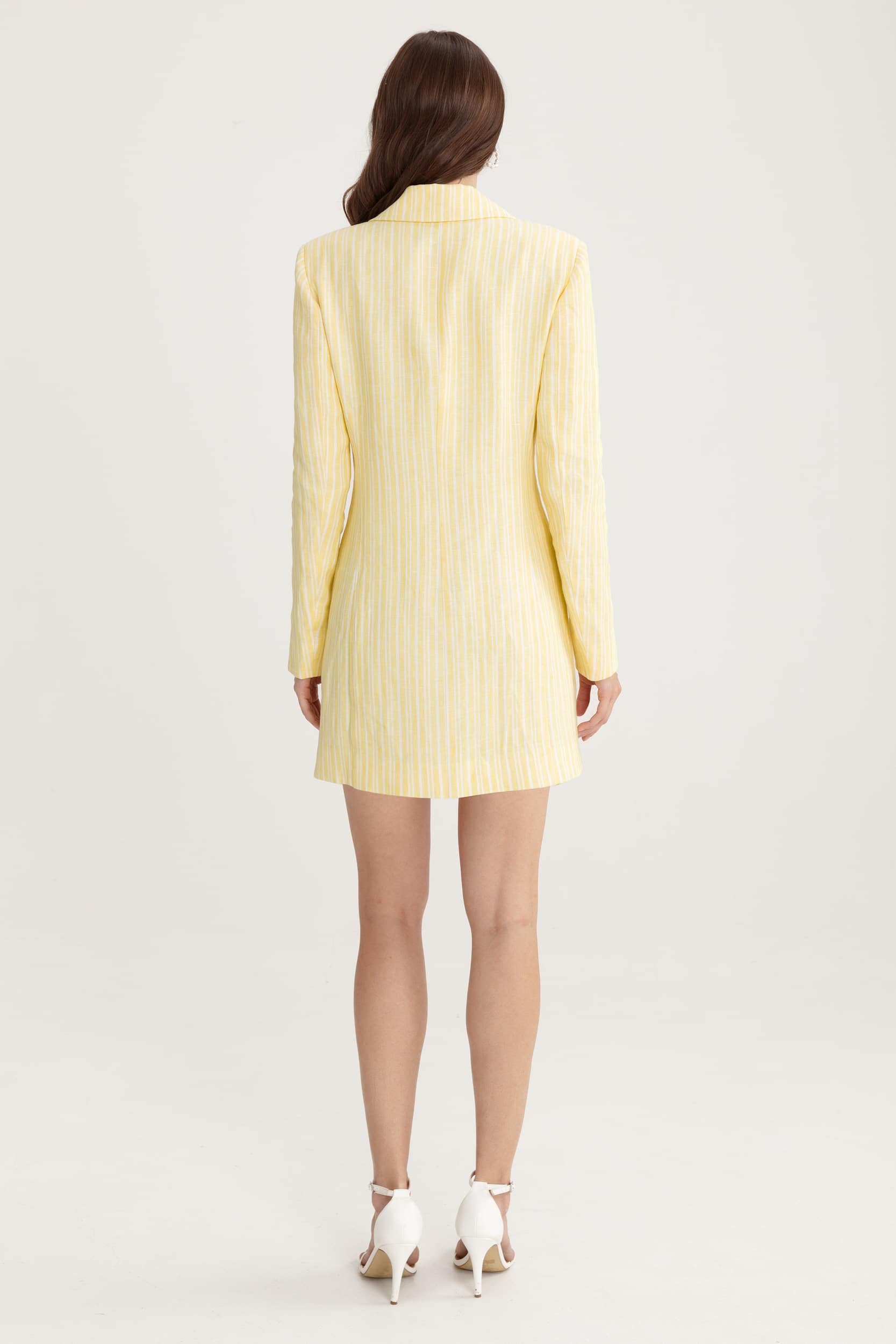 Riviera striped blazer dress in white and yellow linen