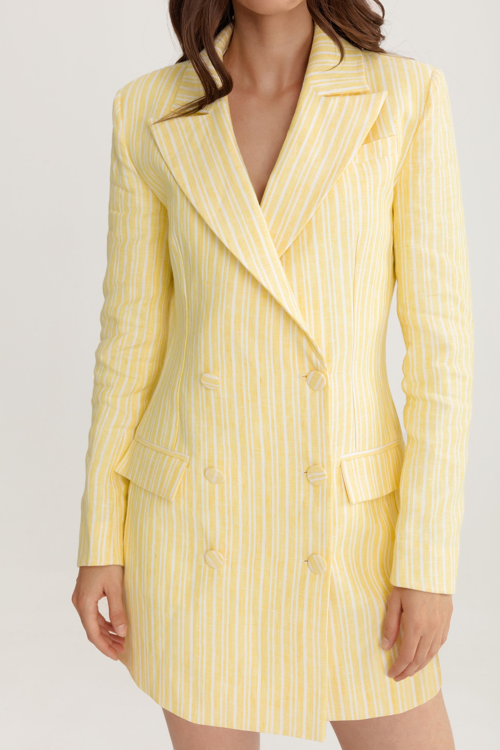 Riviera striped blazer dress in white and yellow linen