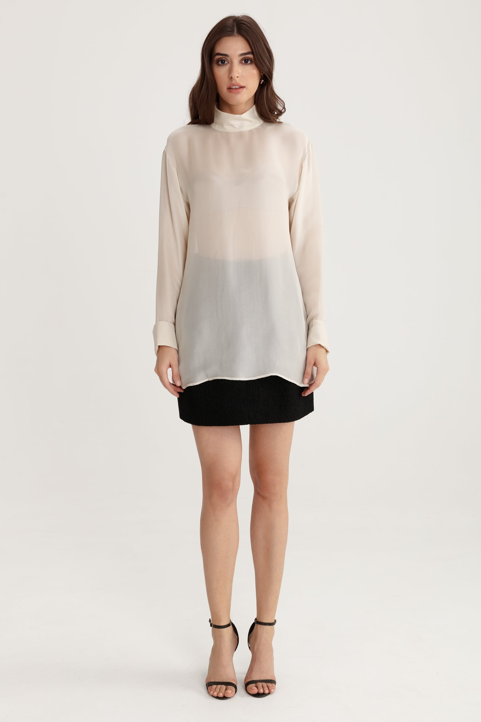 Oversized Beige Silk Charmeuse Blouse