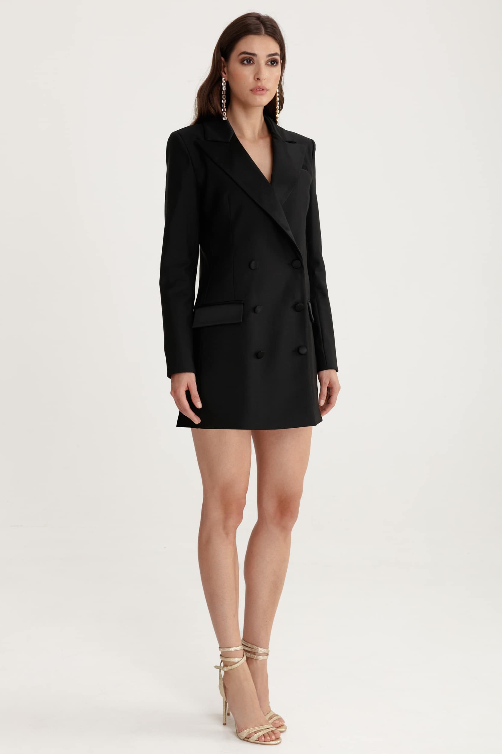 Black Tuxedo Wool and Silk Blend Dress