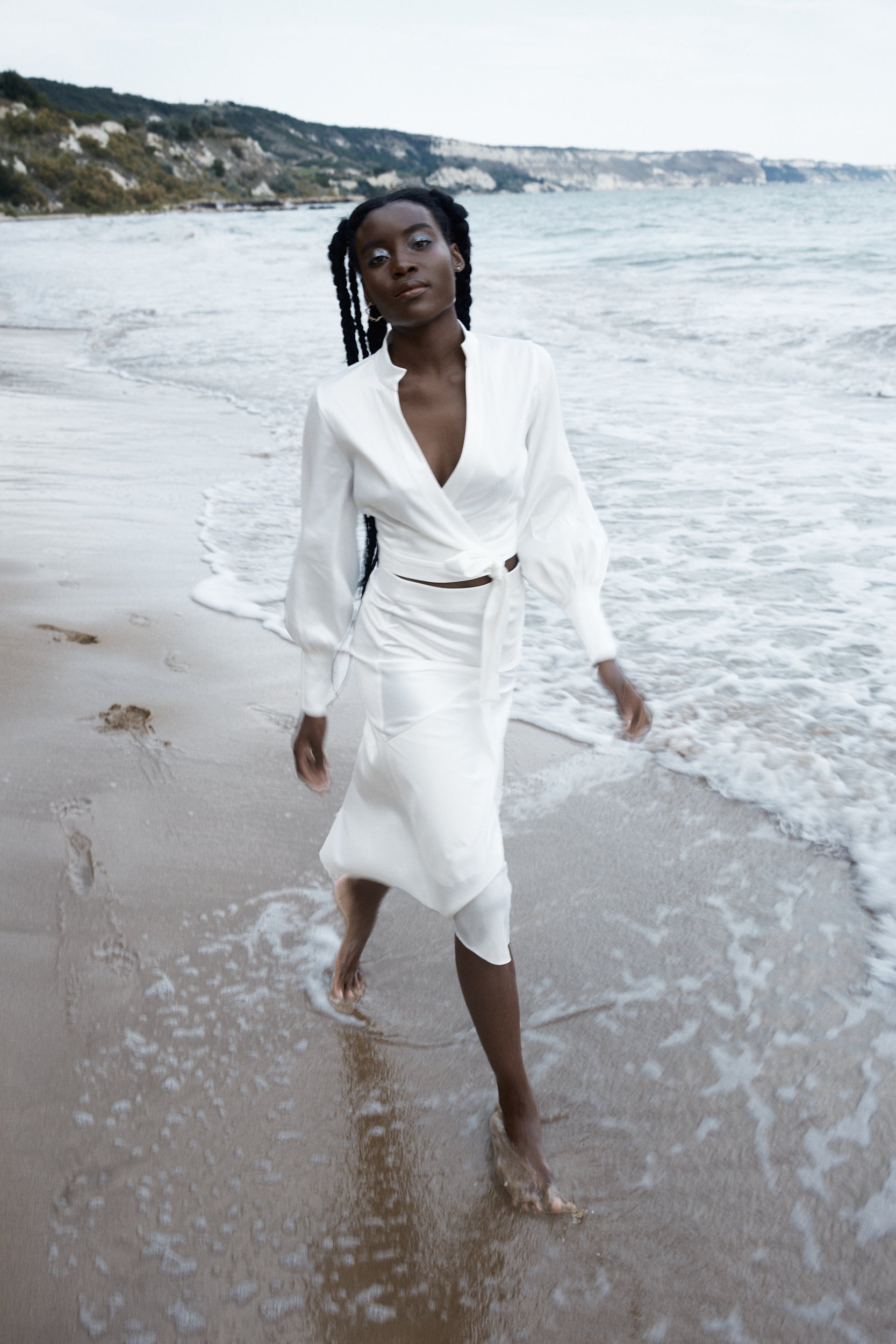 Wrap around blouse in white