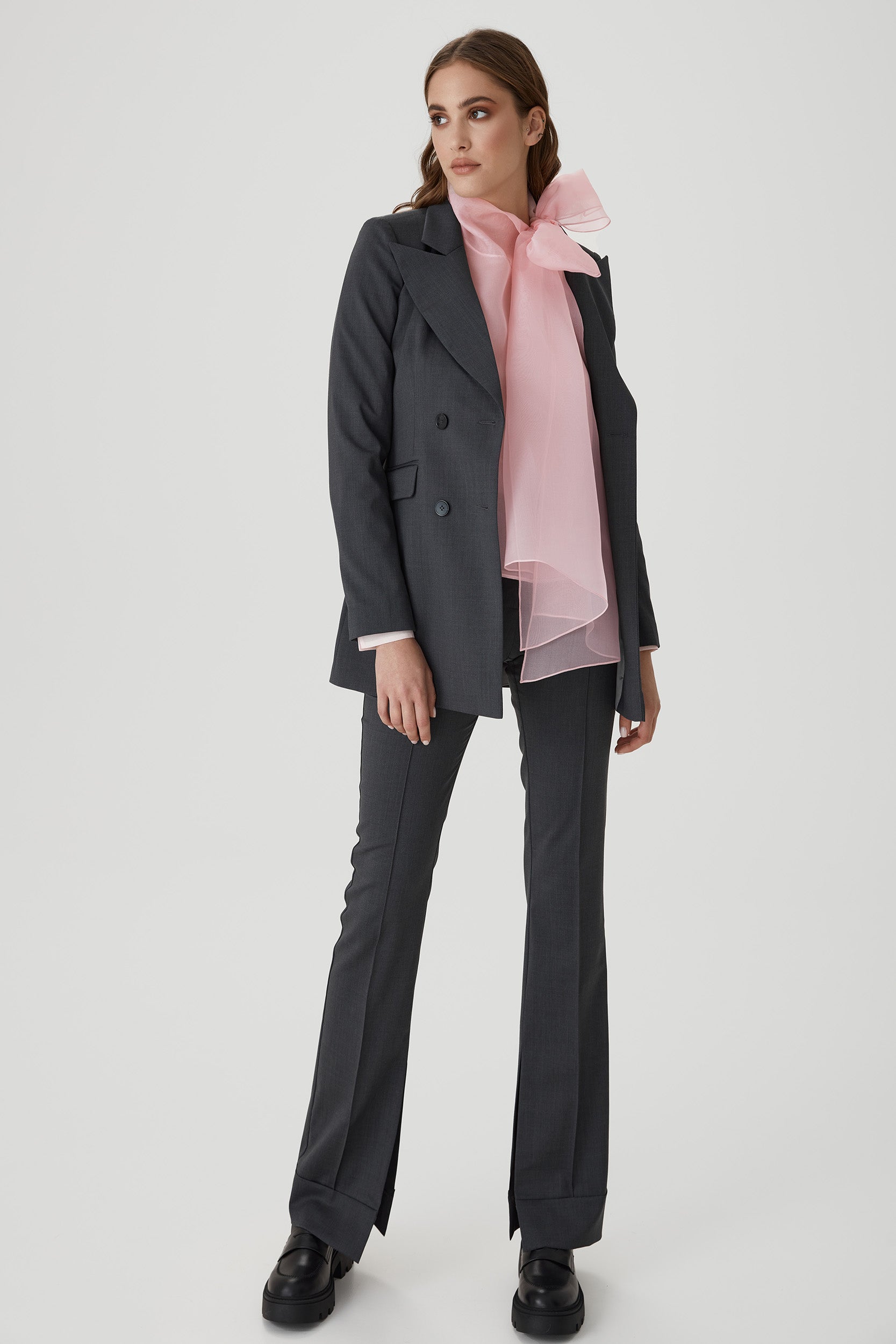 High rise side splits trousers in grey