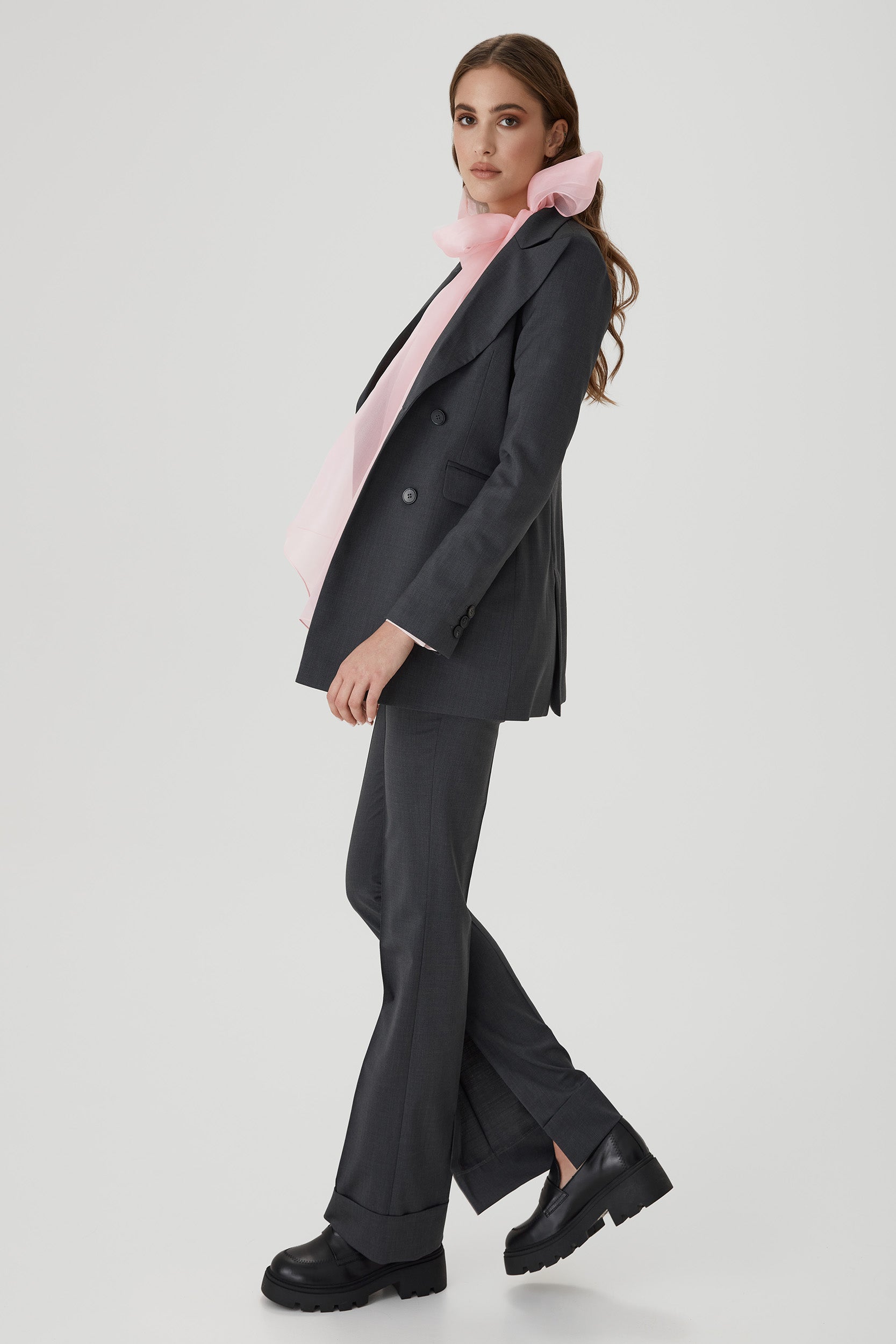 High rise side splits trousers in grey