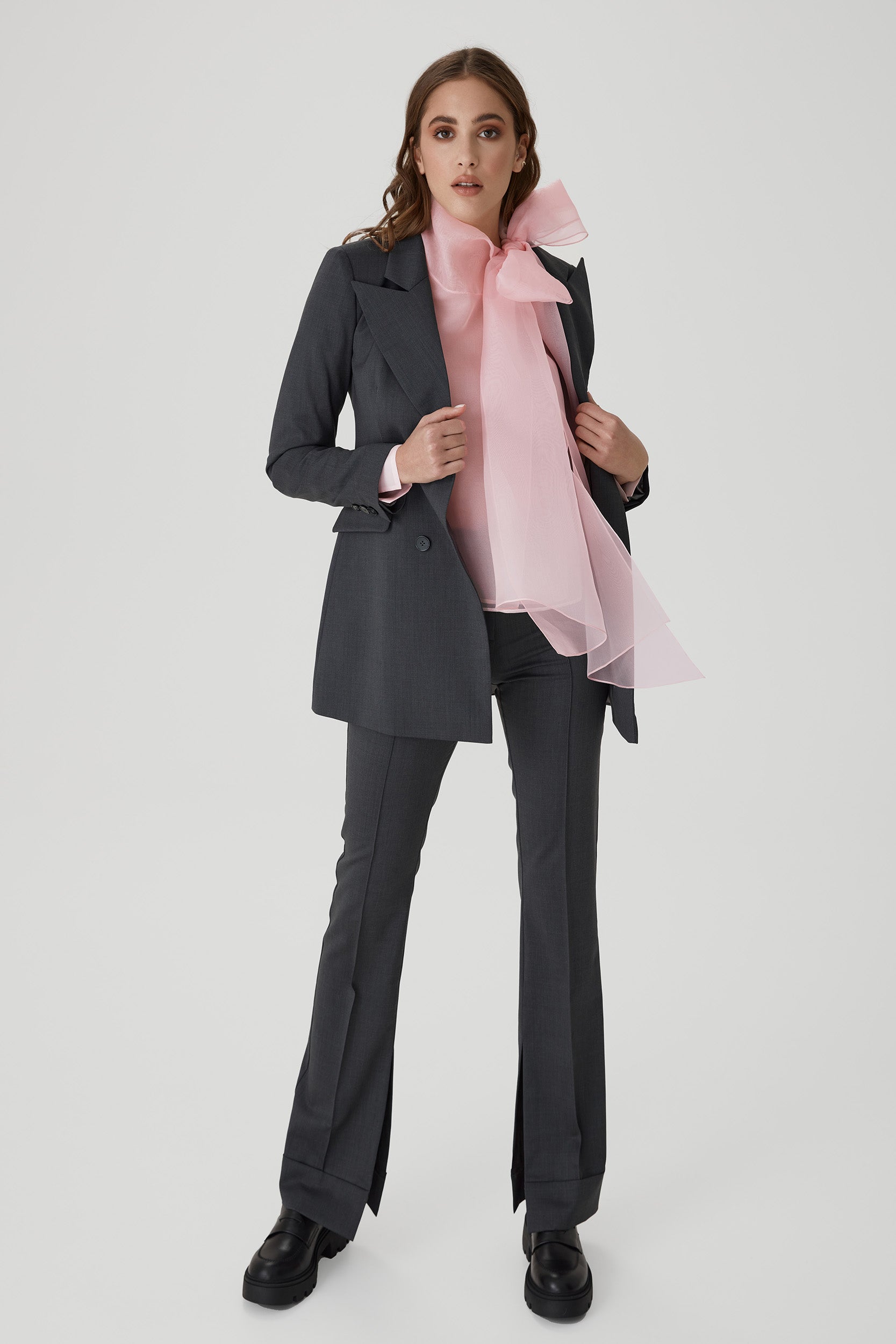 High rise side splits trousers in grey