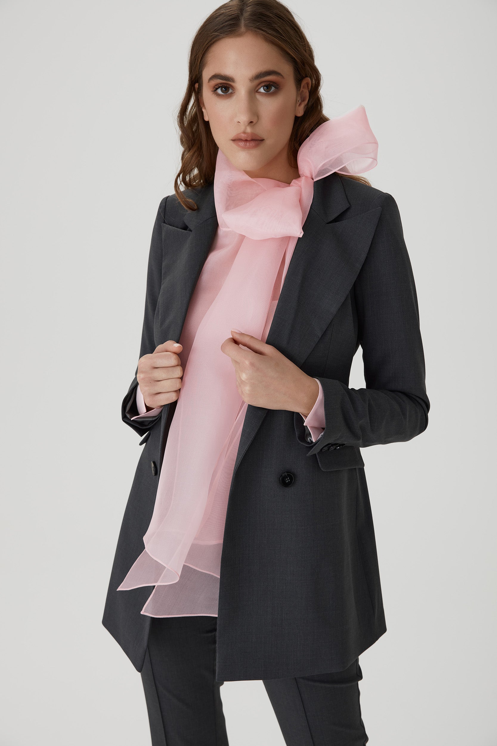 Double breasted tuxedo jacket in grey