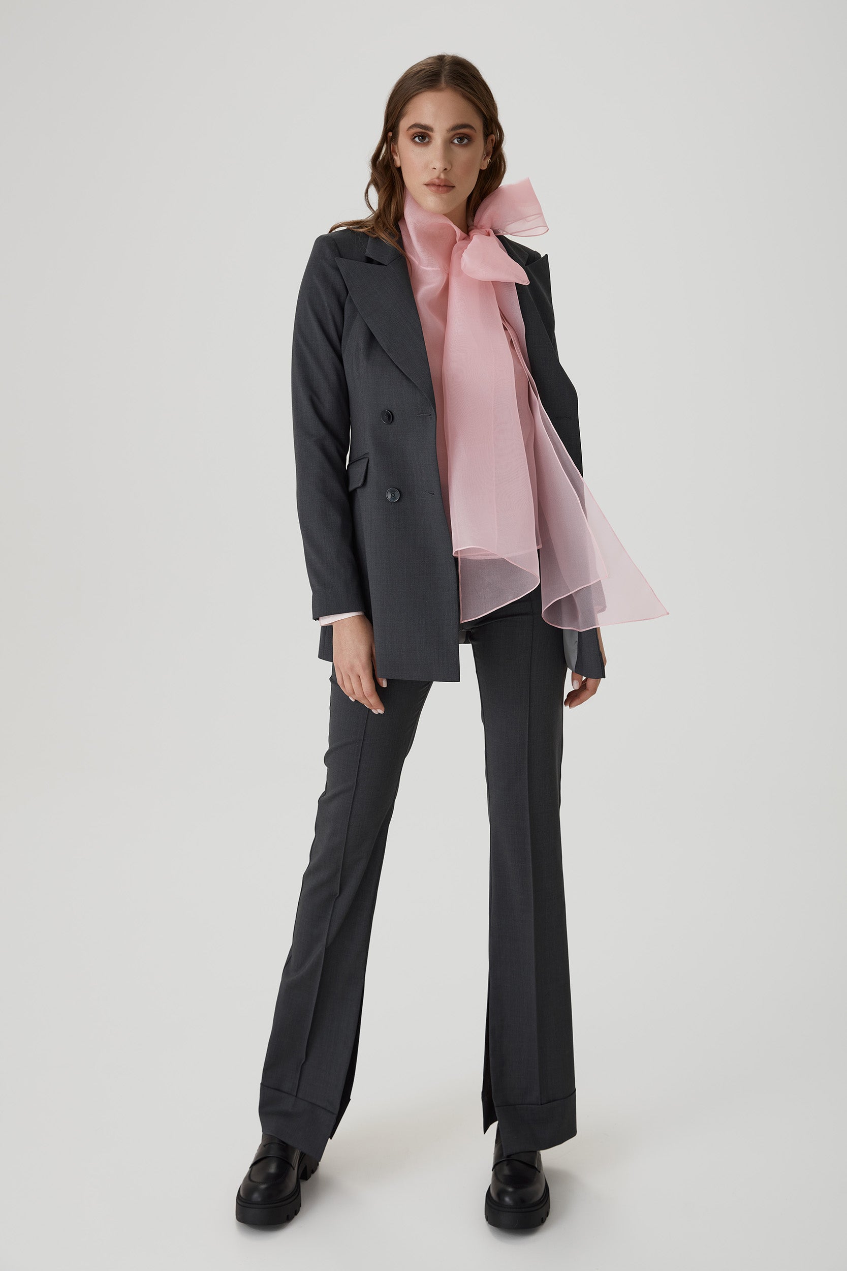 High rise side splits trousers in grey