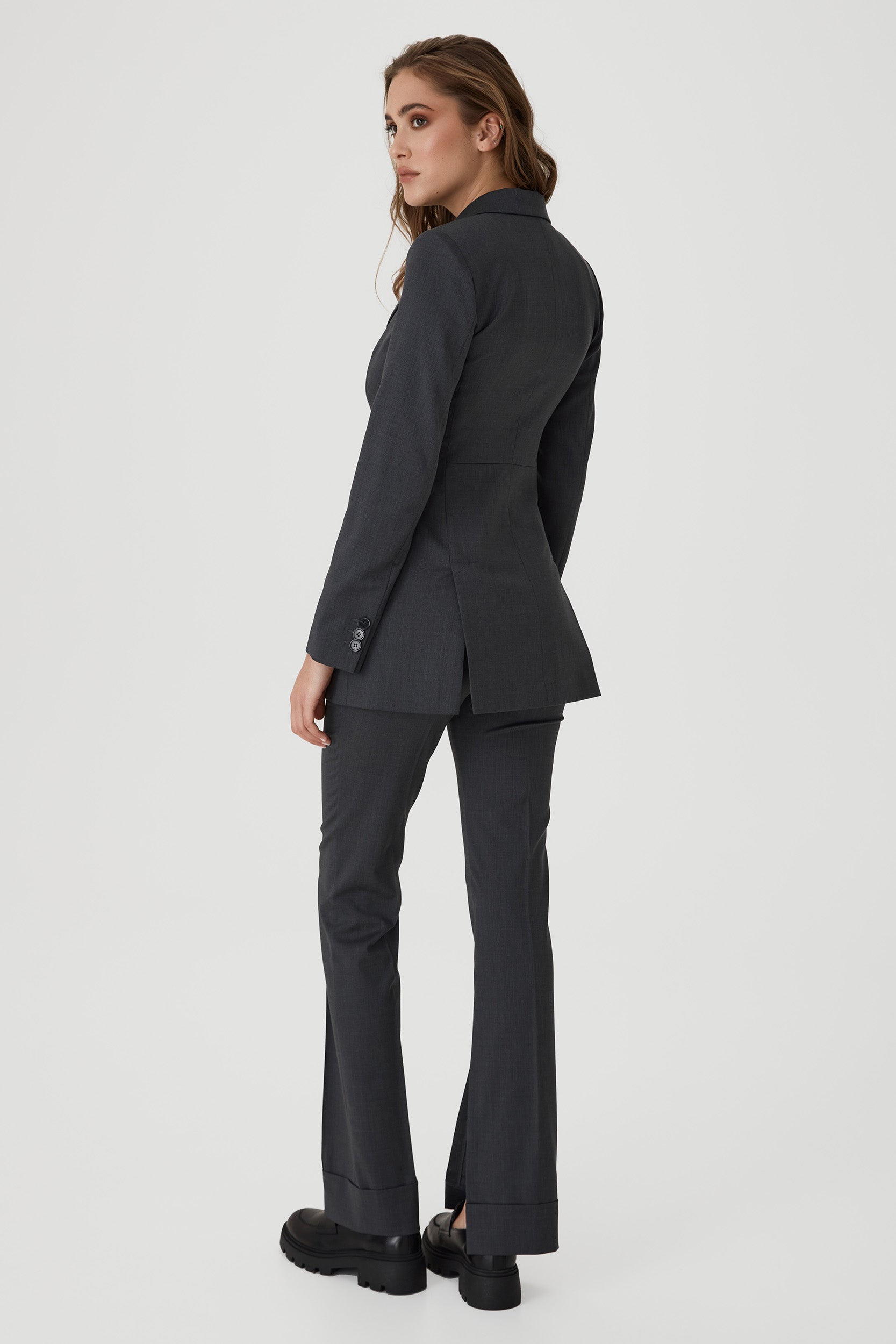 High rise side splits trousers in grey