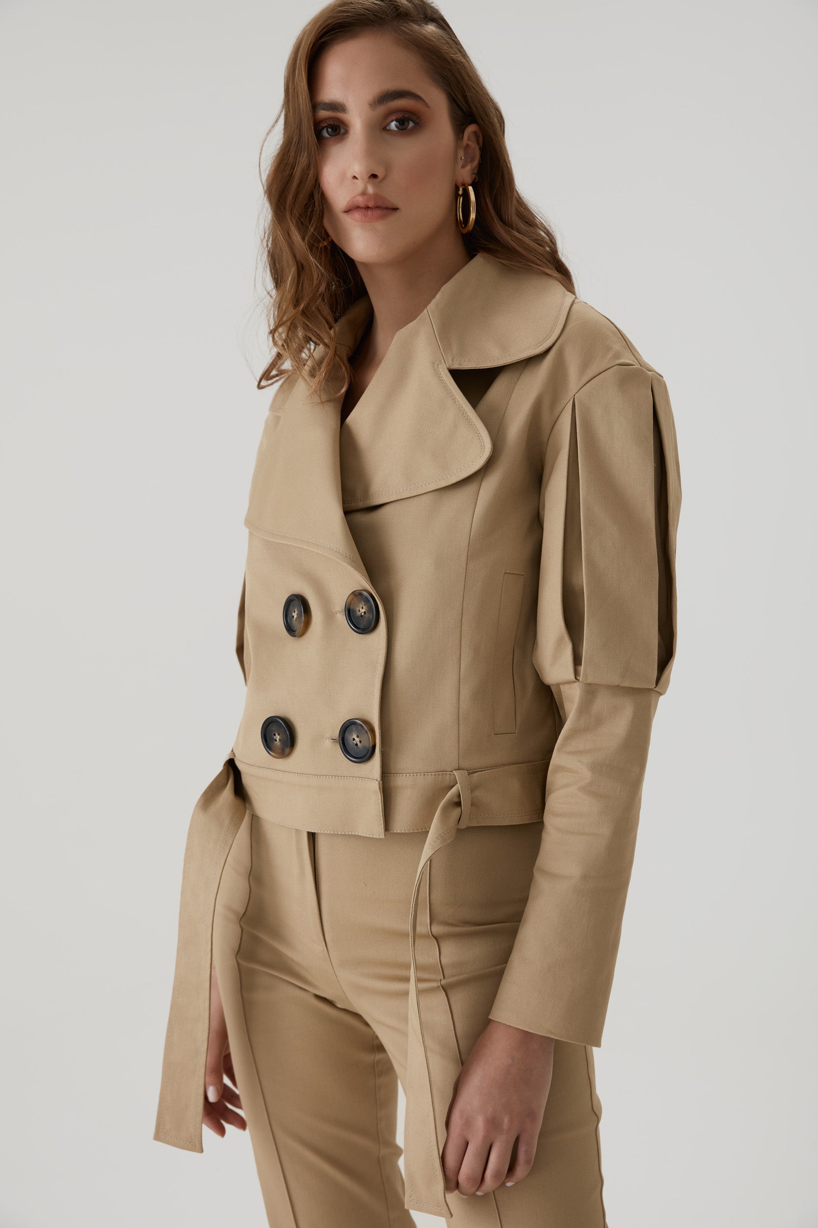 Statement jacket with oversized lapels in  beige