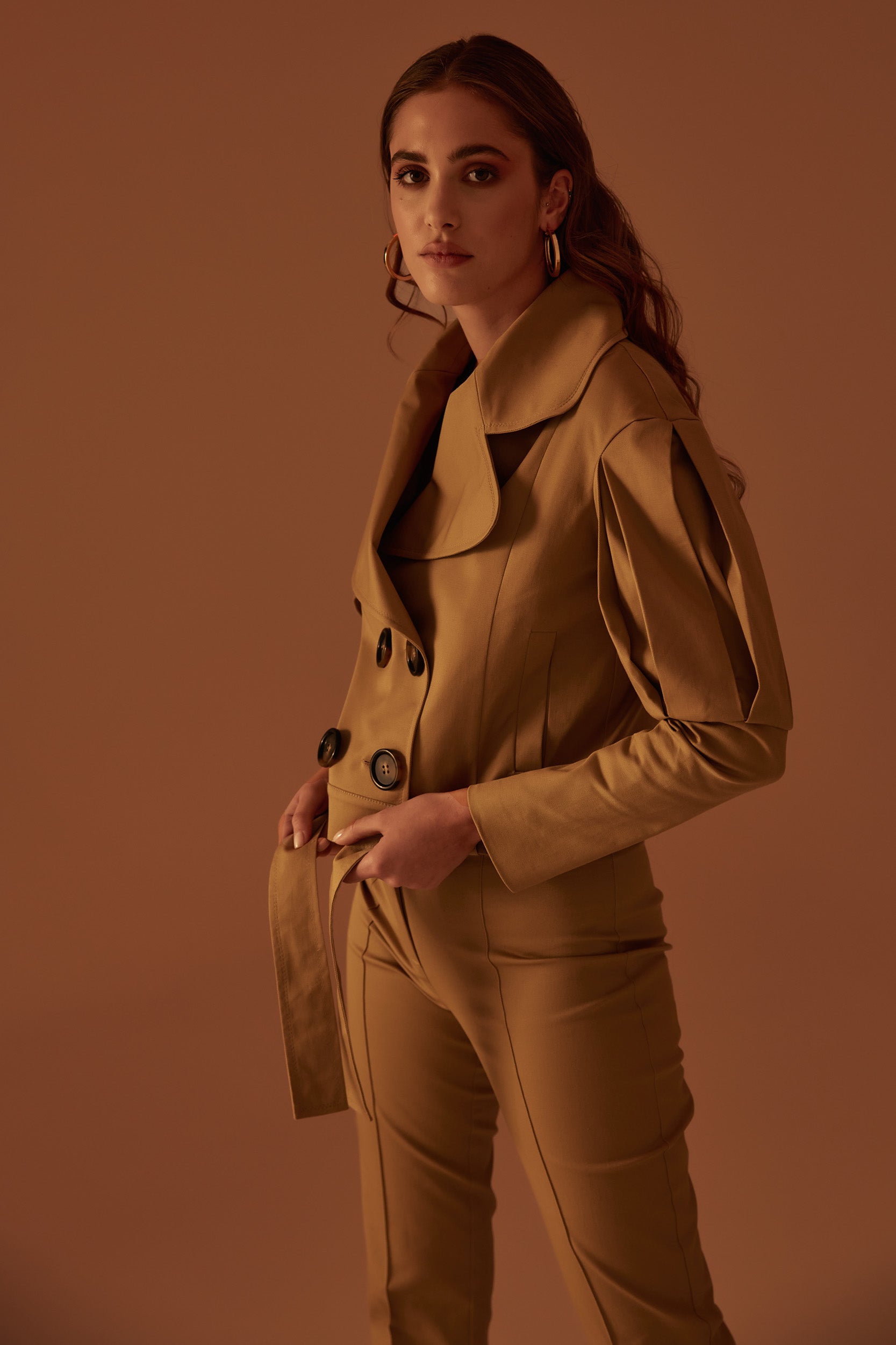 Statement jacket with oversized lapels in  beige