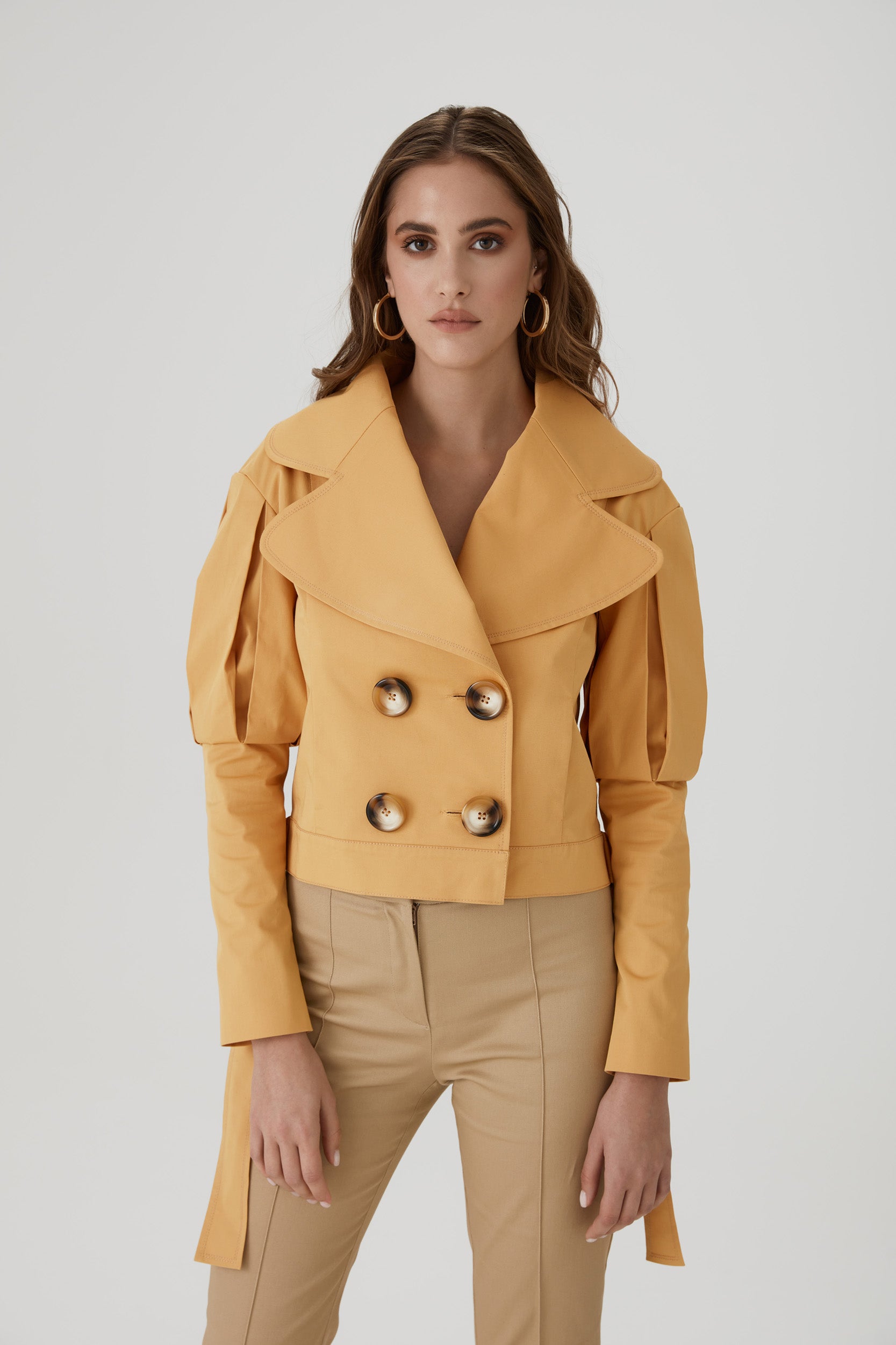 Statement jacket with oversized lapels in  orange