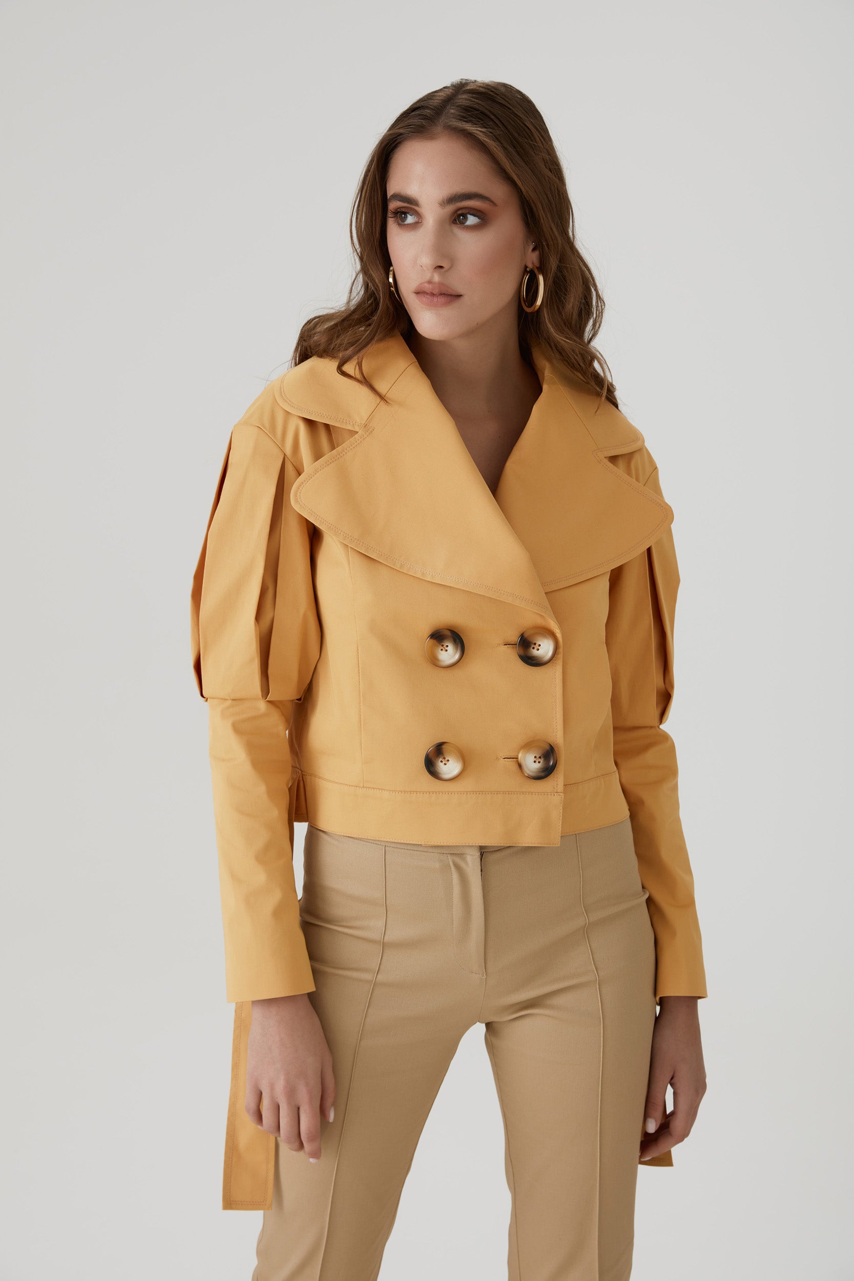 Statement jacket with oversized lapels in  orange