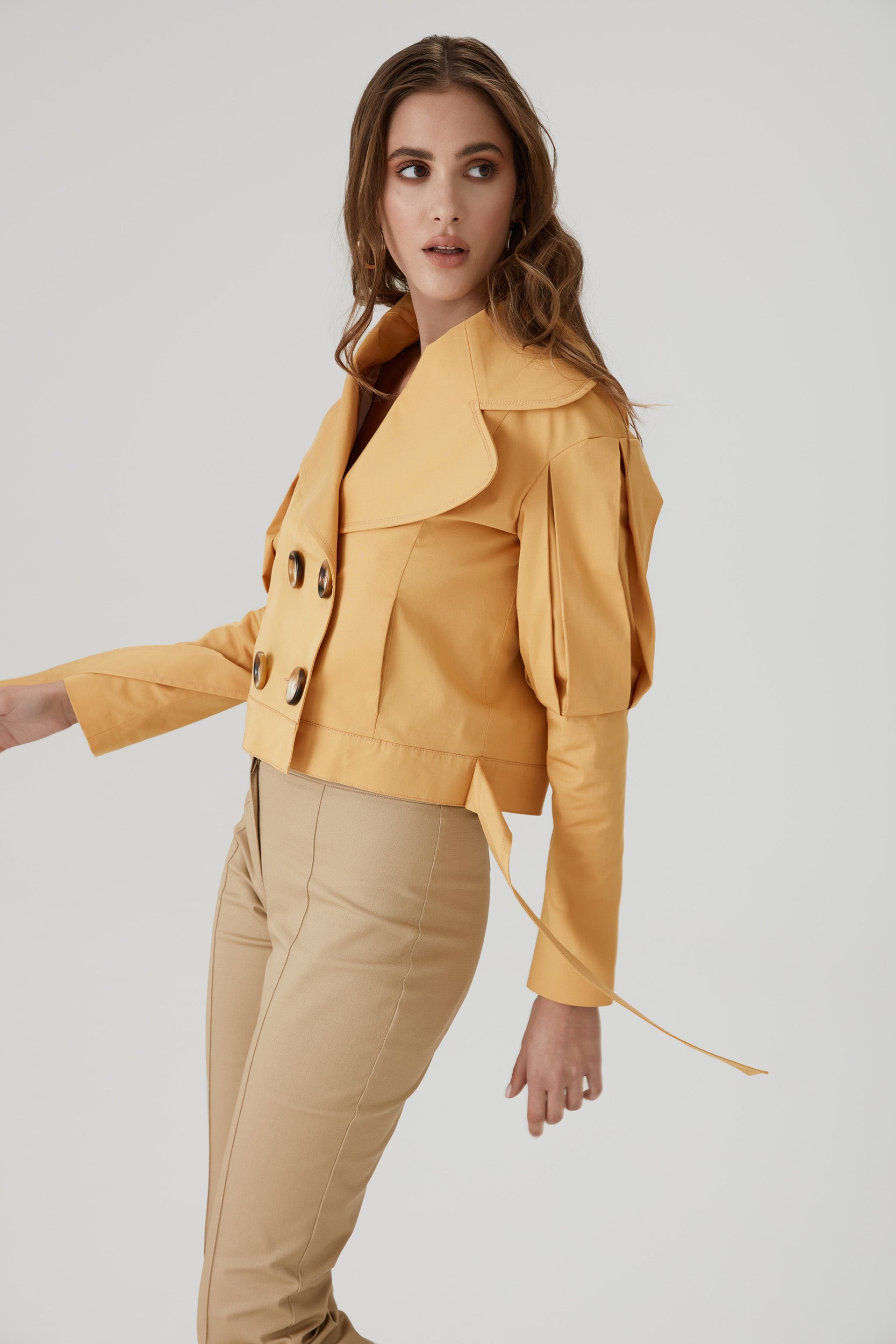 Statement jacket with oversized lapels in  orange