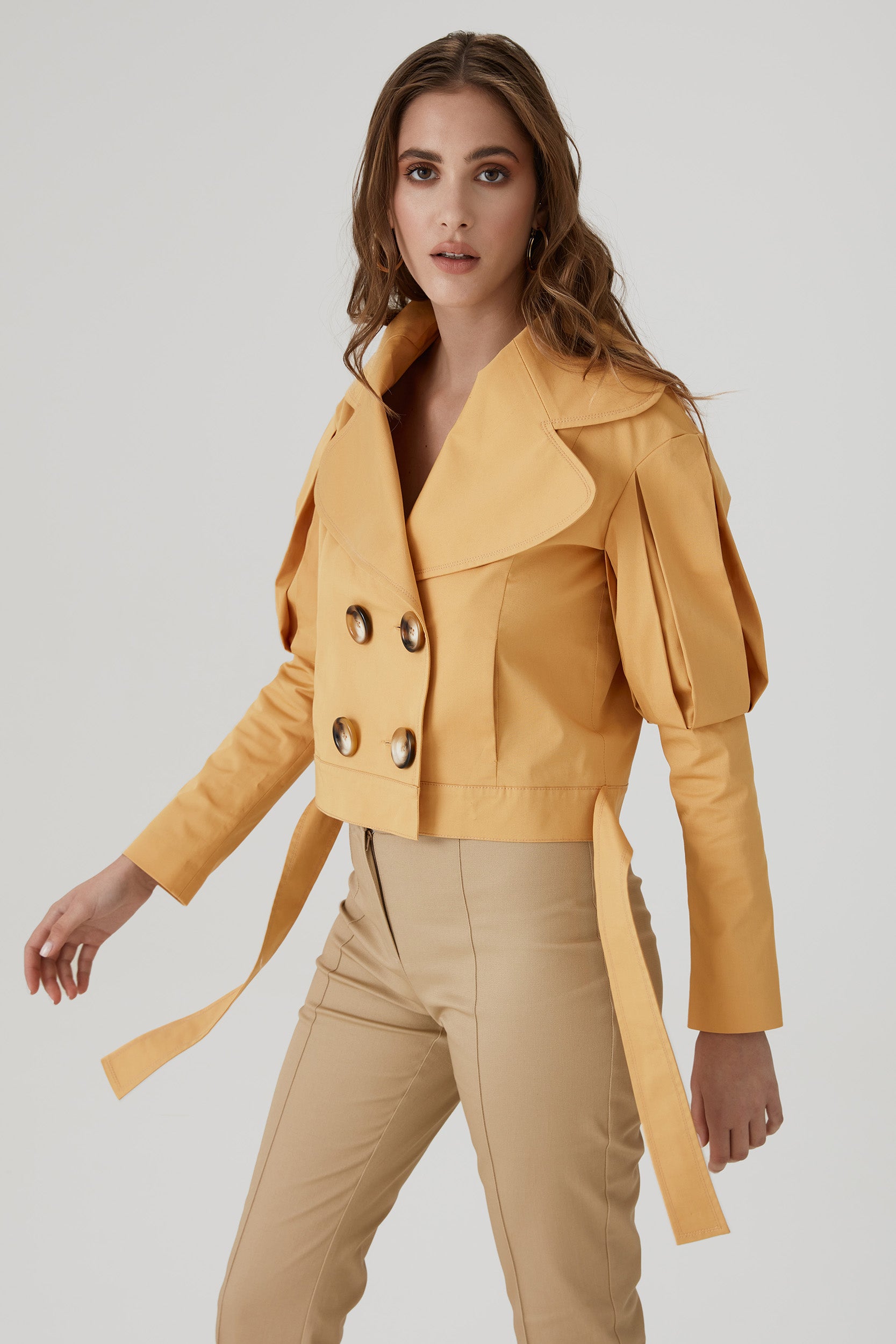 Statement jacket with oversized lapels in  orange