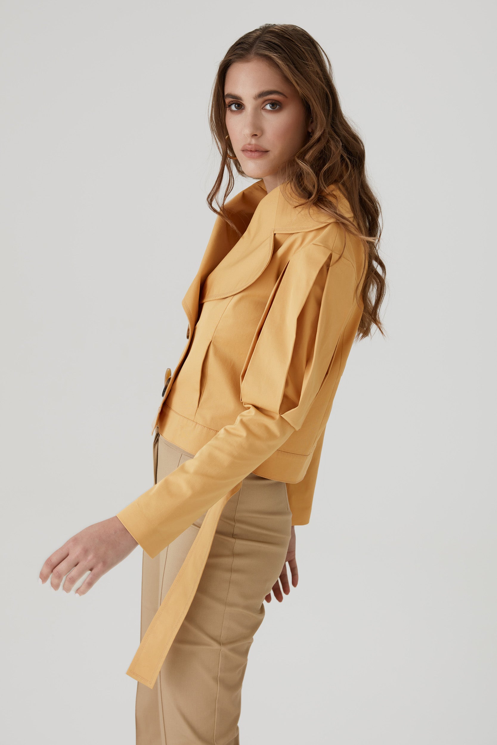 Statement jacket with oversized lapels in  orange