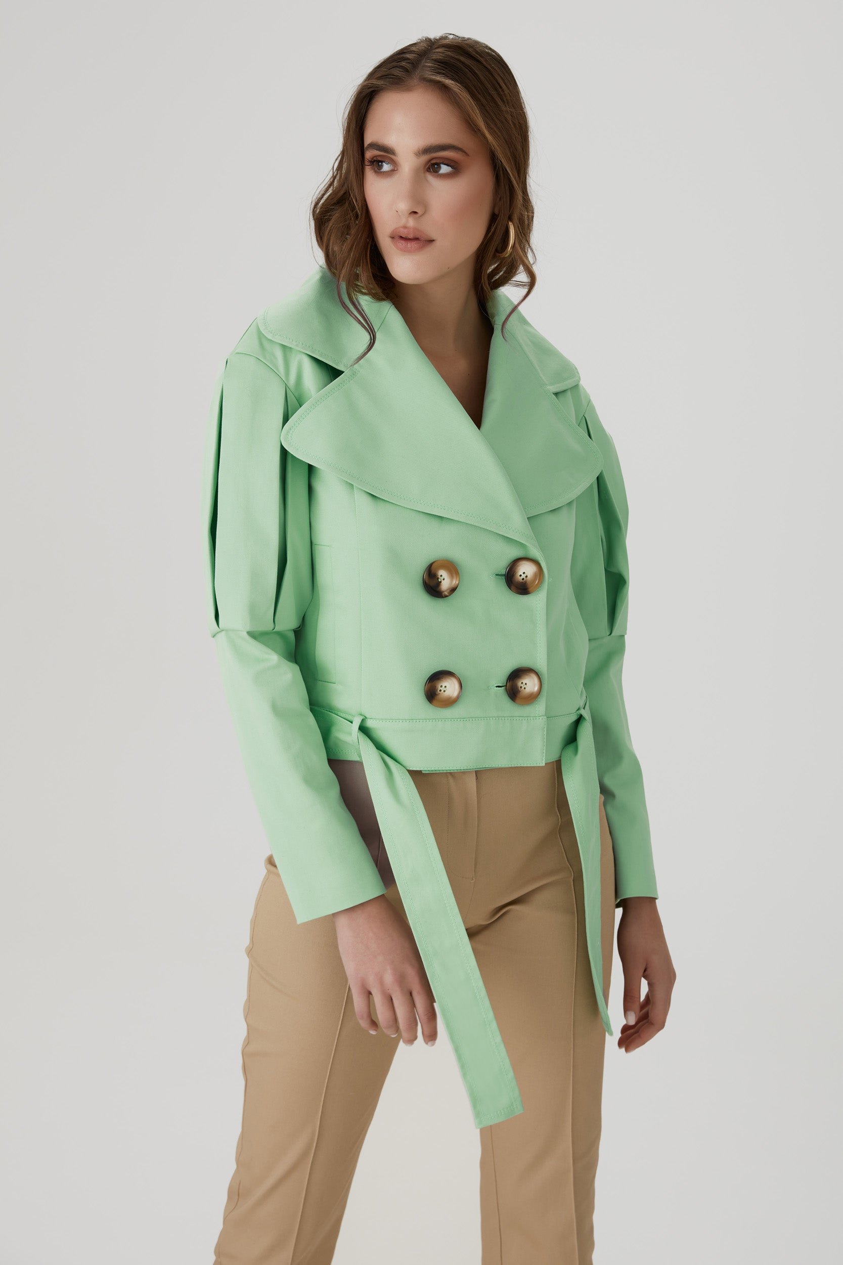 Statement jacket with oversized lapels in  green