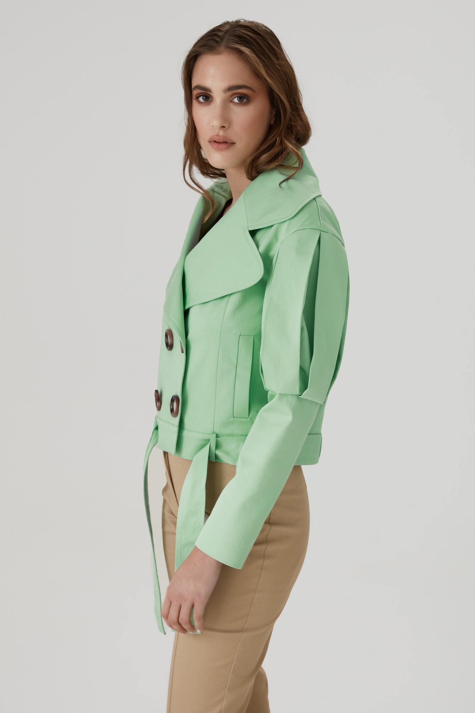 Statement jacket with oversized lapels in  green
