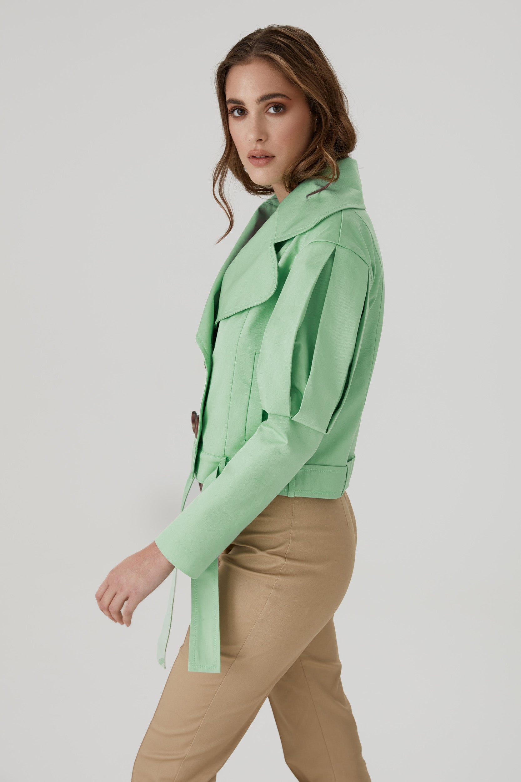 Statement jacket with oversized lapels in  green