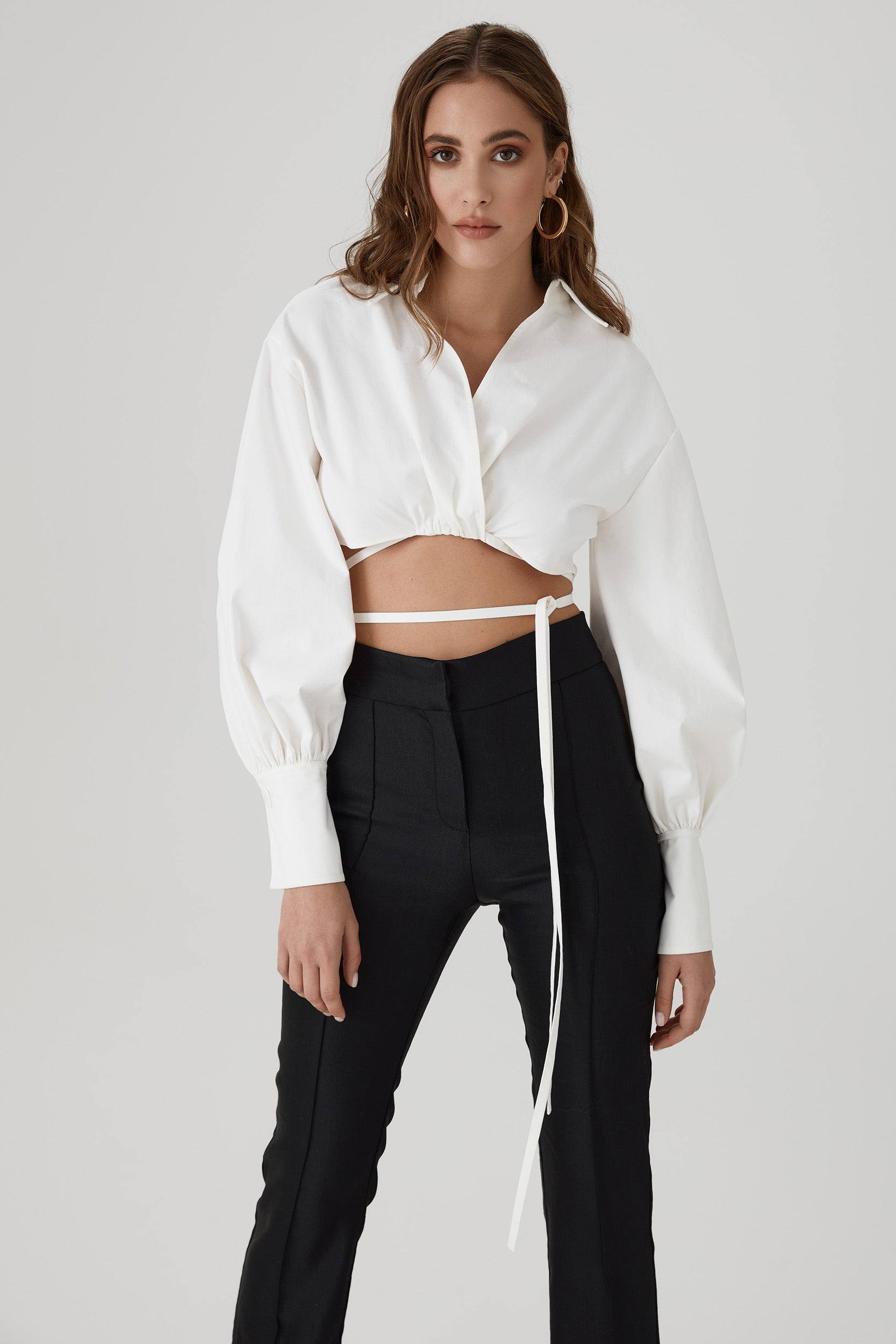 Crop top with bishop sleeves in white