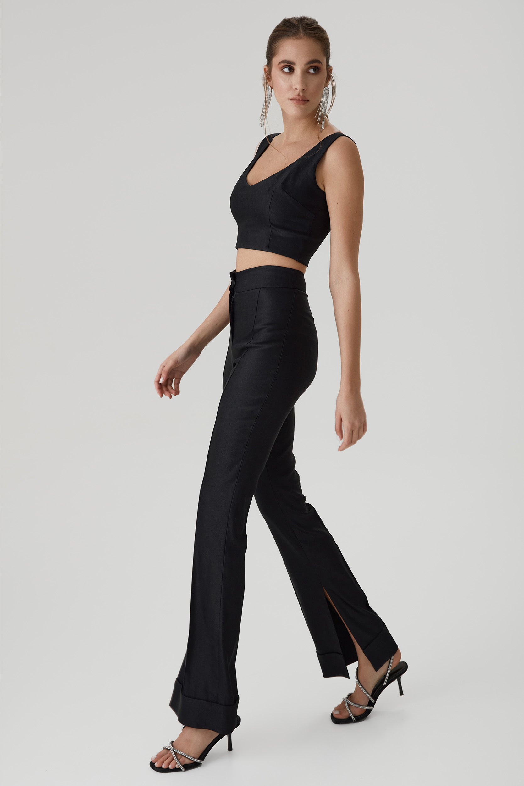 Linen blend black crop top