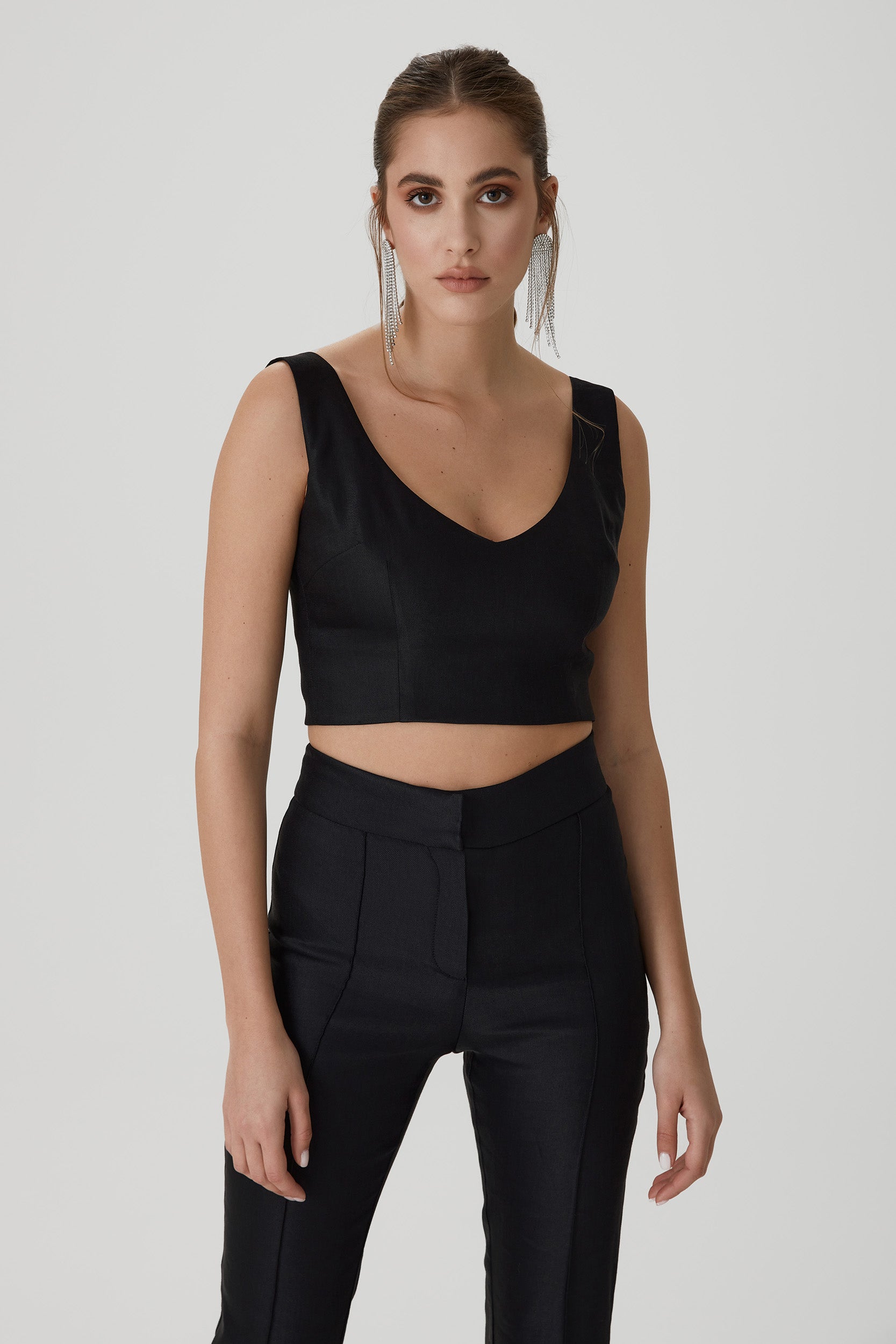 Linen blend black crop top