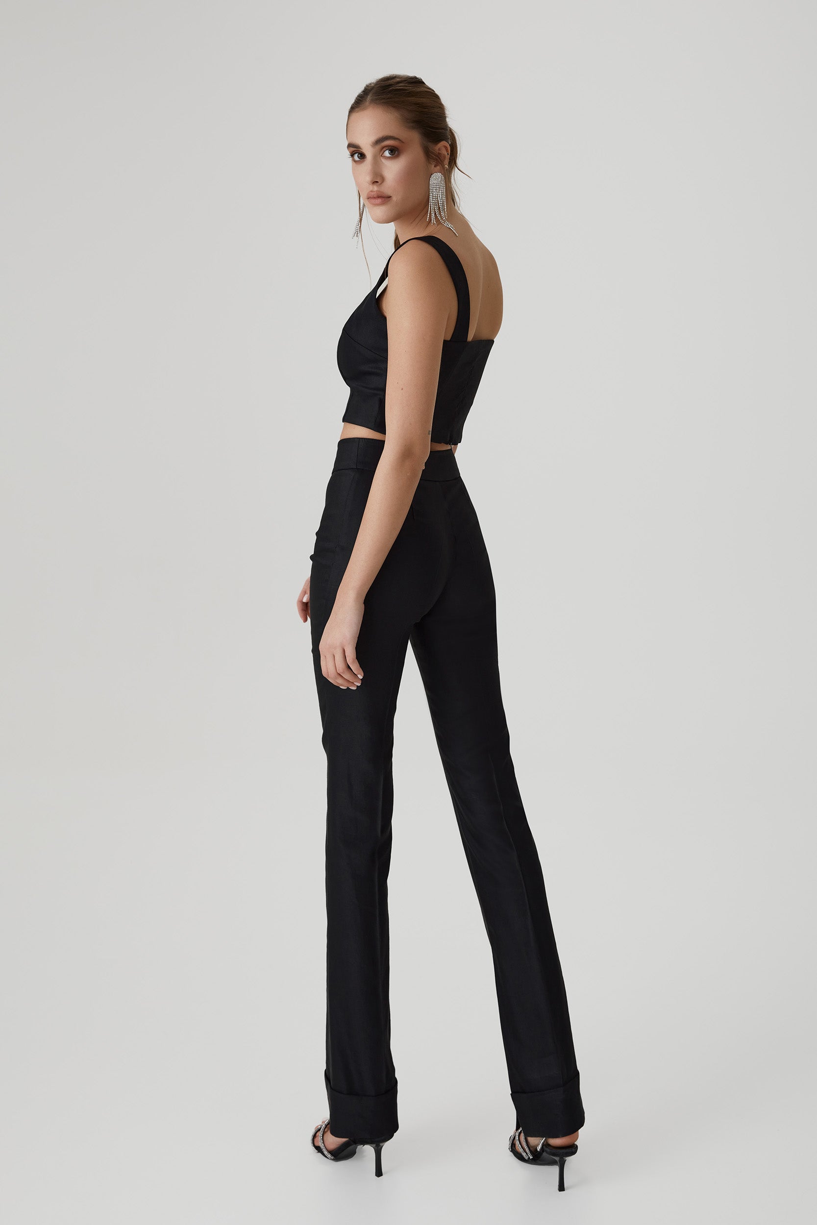 Linen blend black crop top