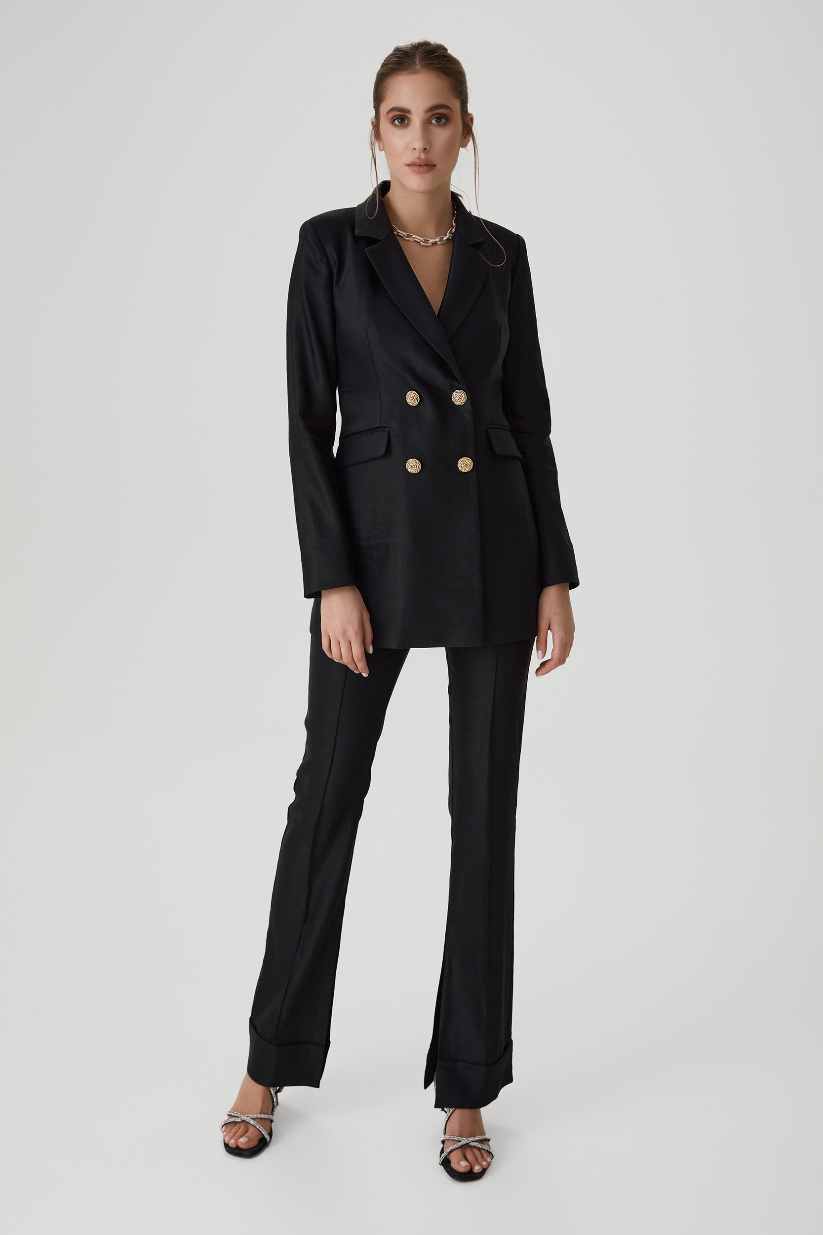 Double-Breasted Jacket with gold buttons in black