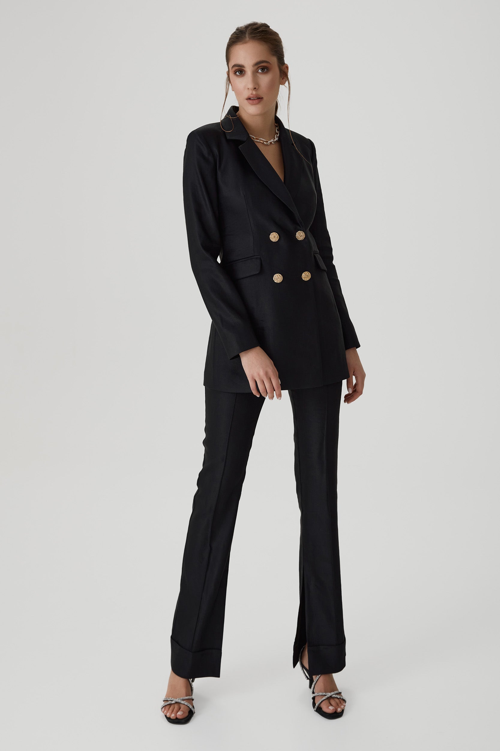 Double-Breasted Jacket with gold buttons in black