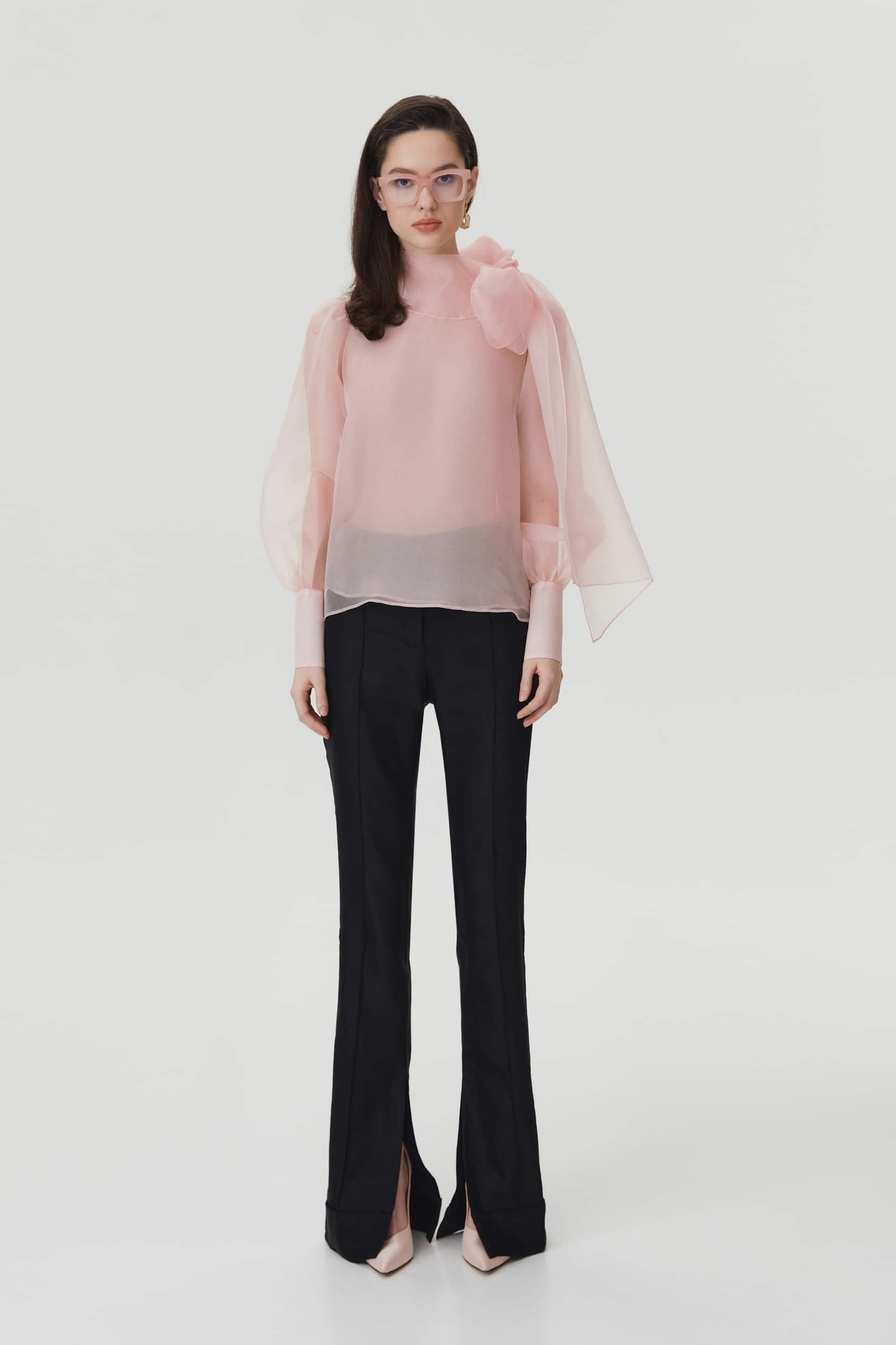 Sheer pink organza-silk blouse