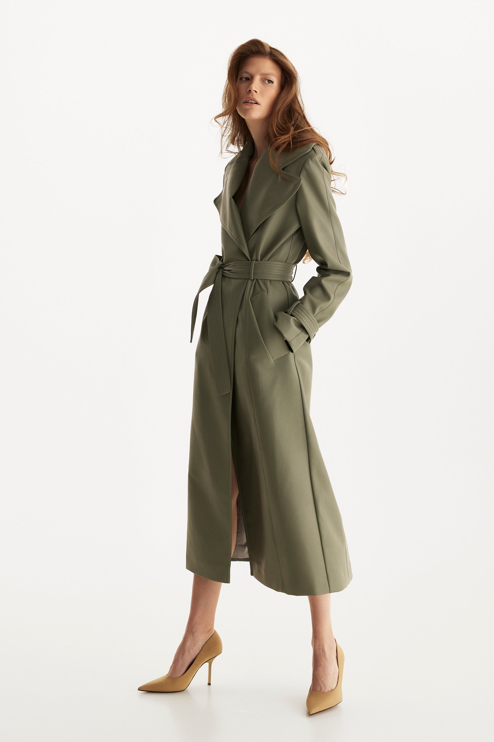 Vegan leather trench coat in green