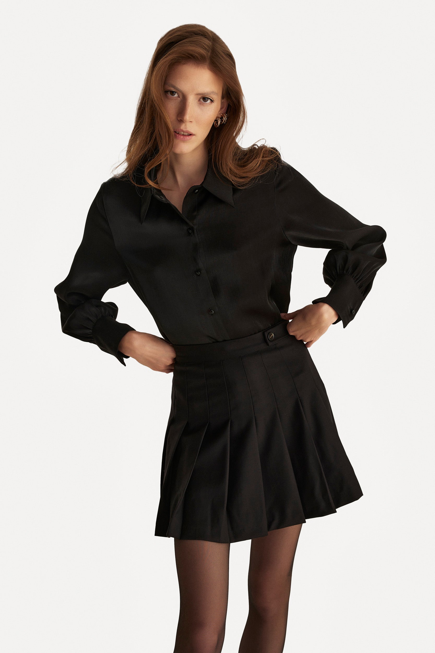 Long-sleeve silk shirt in black