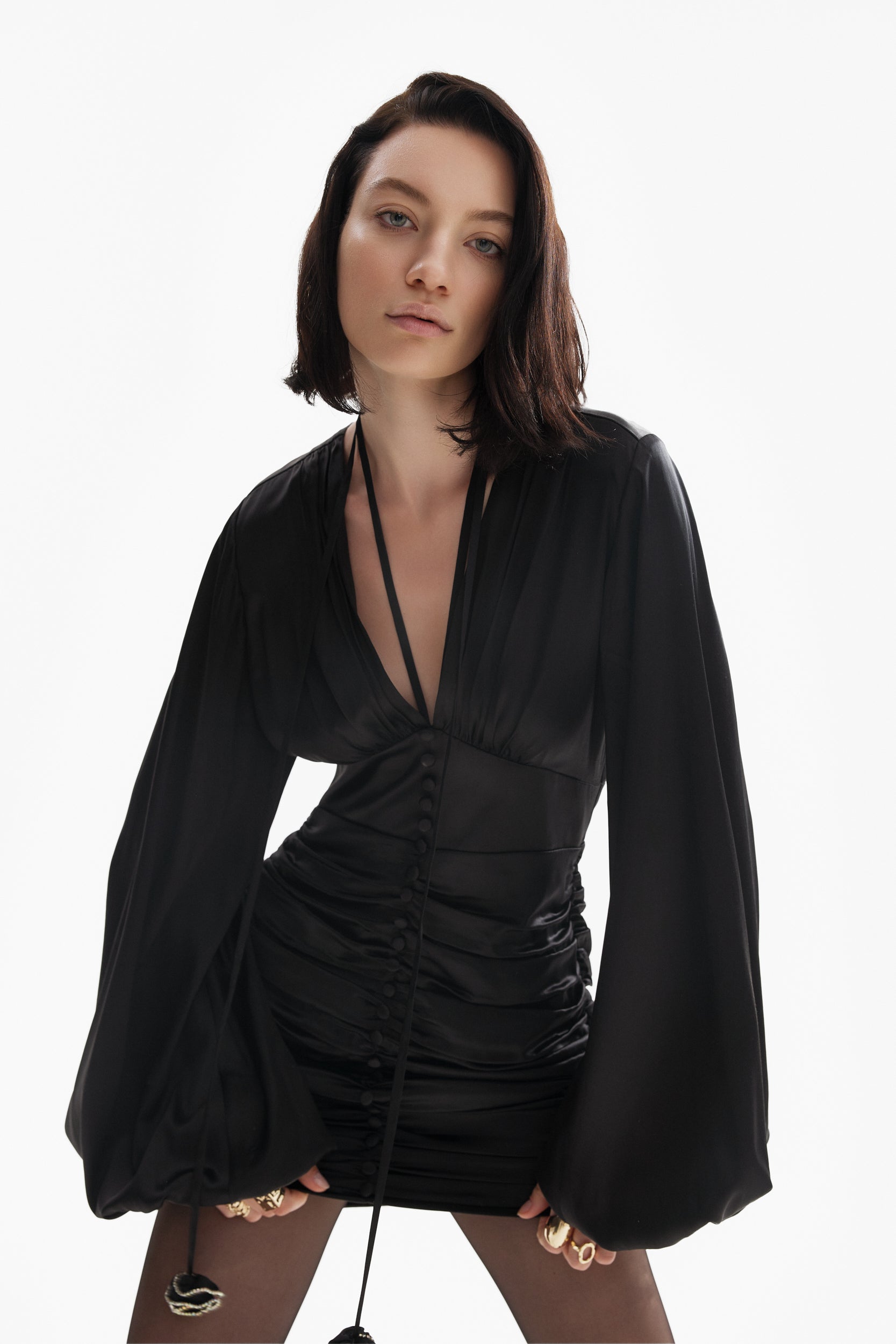 Ruched mini dress in black
