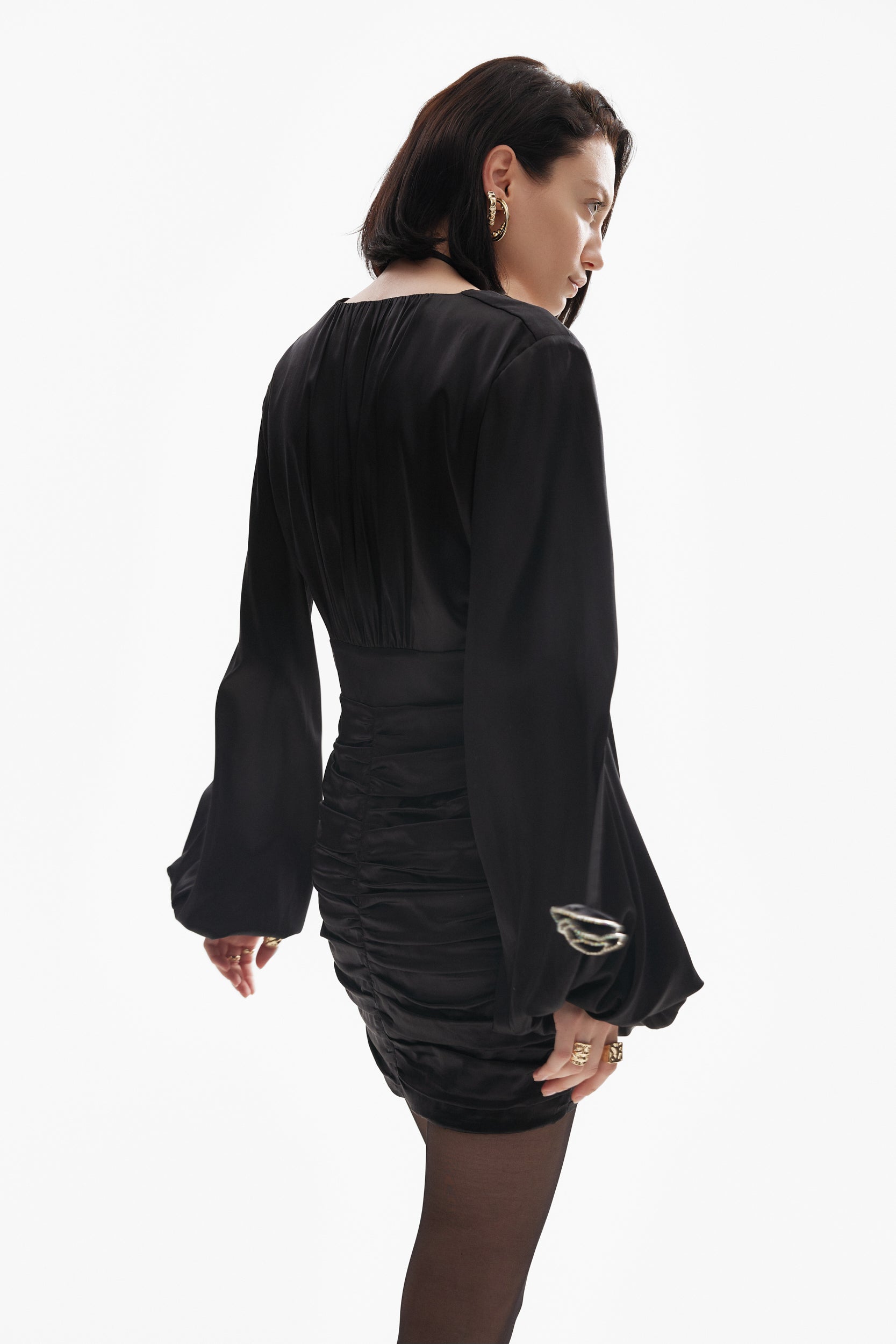 Ruched mini dress in black