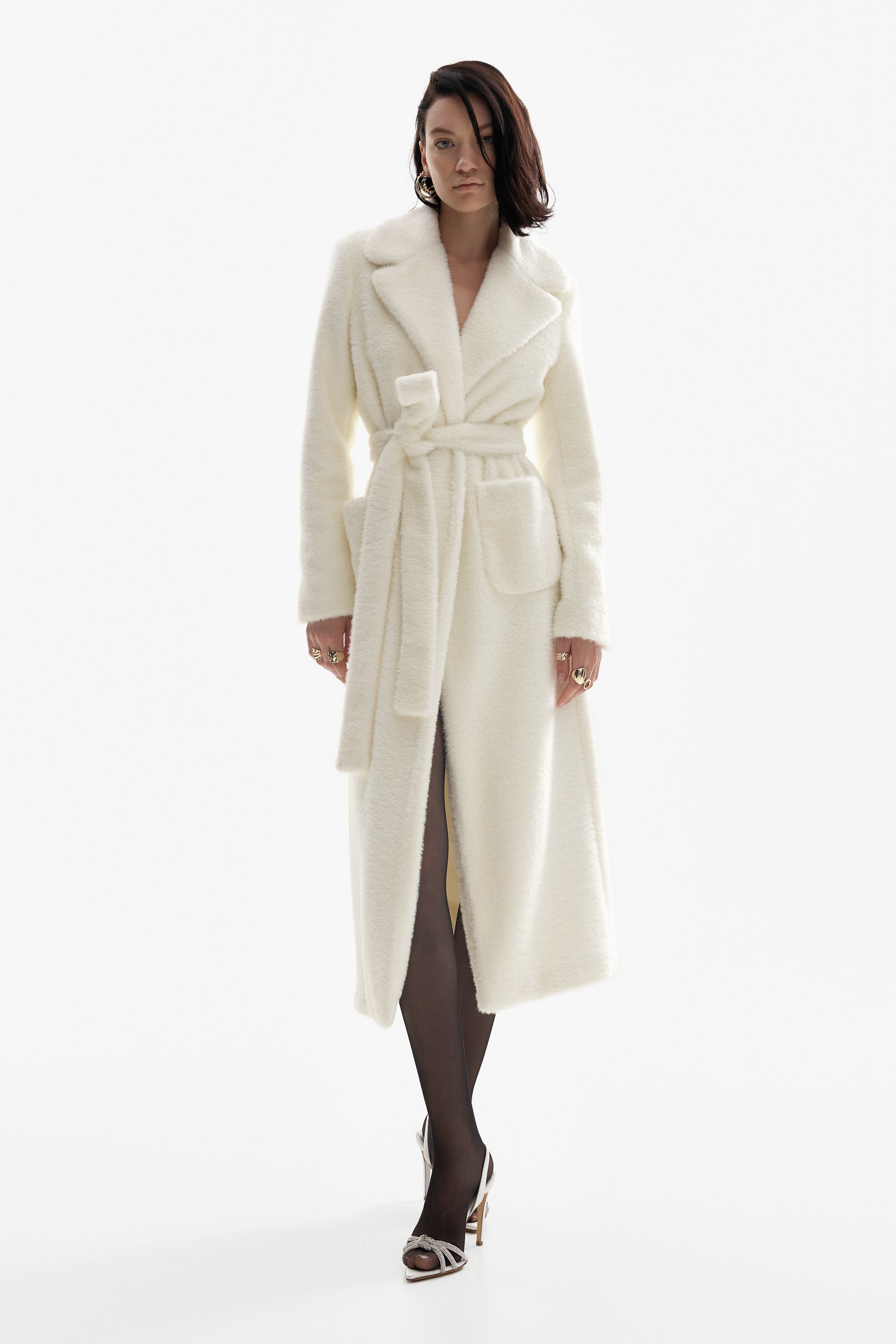 Long faux fur coat in white
