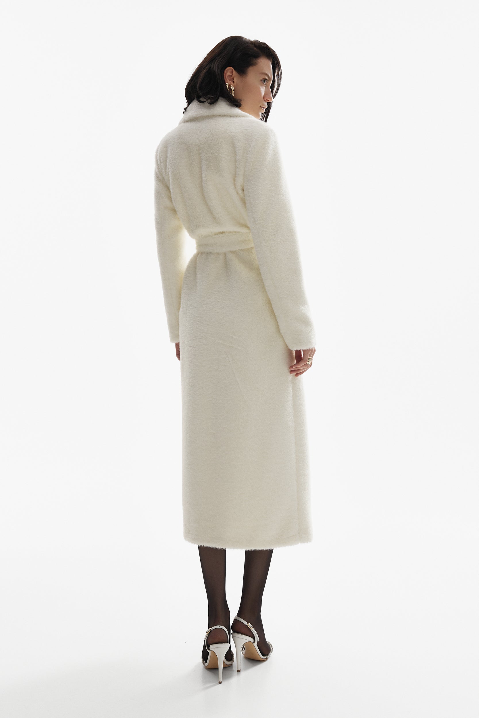 Long faux fur coat in white