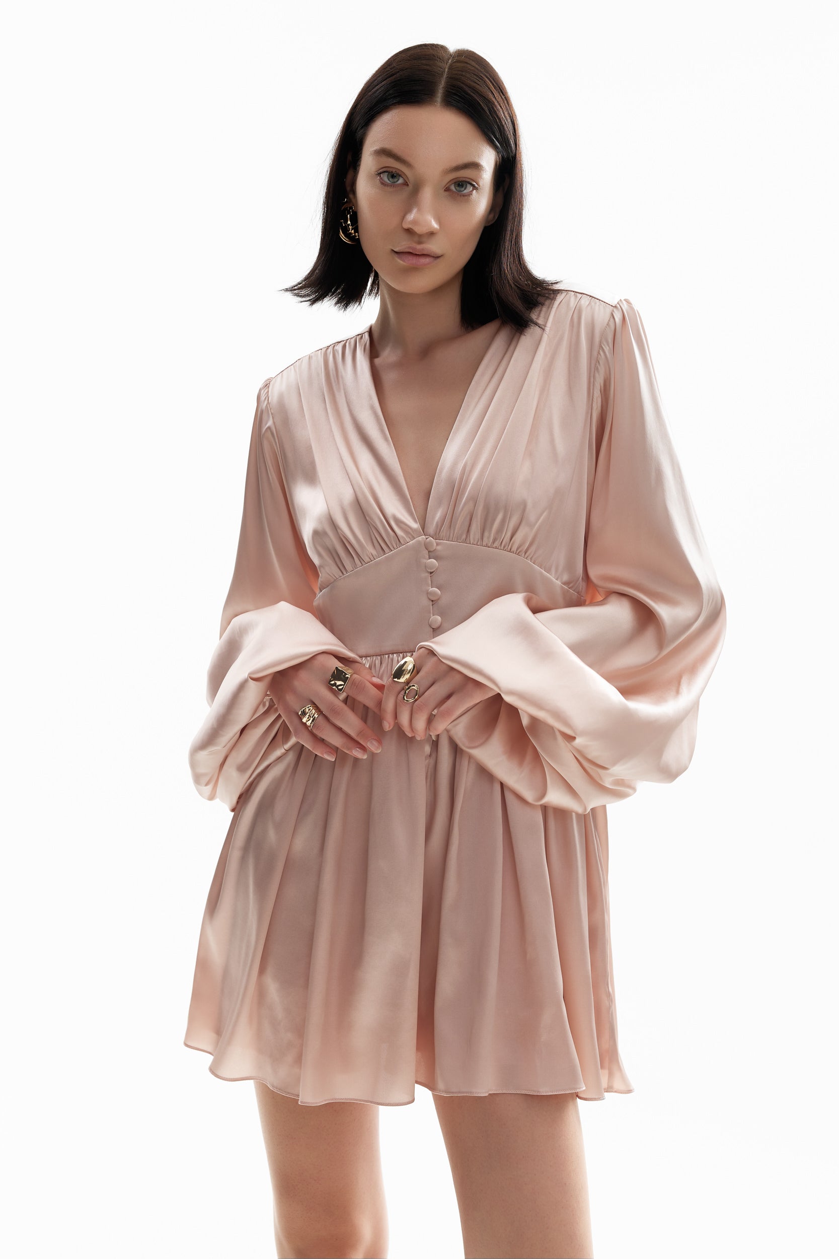 V-neck silk jumpsuit in pink