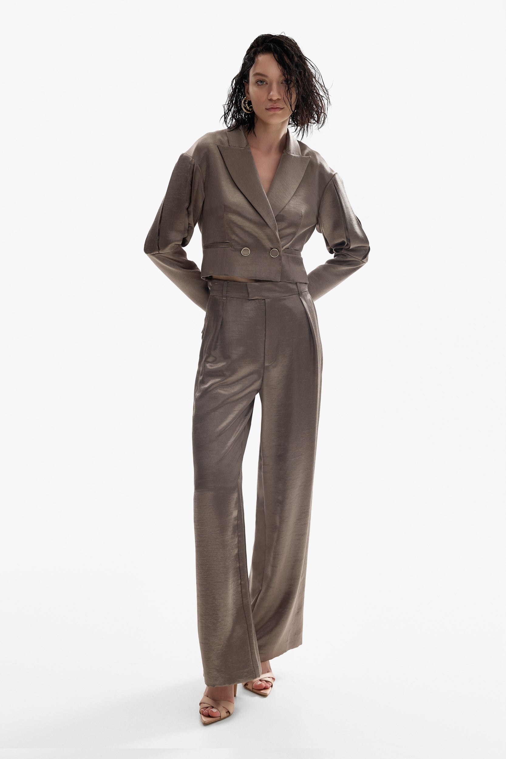 Wide-leg trousers in liquid silver