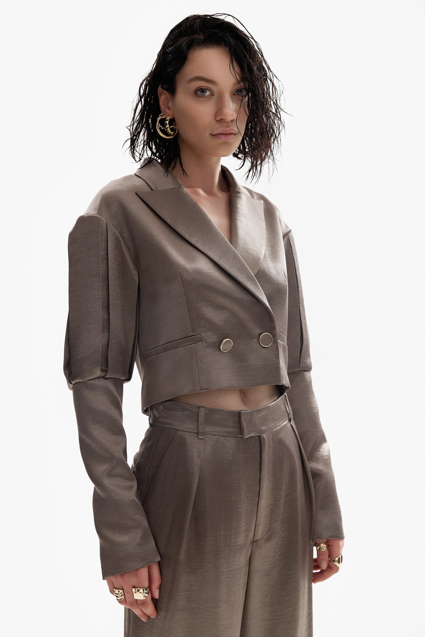Wide-leg trousers in liquid silver