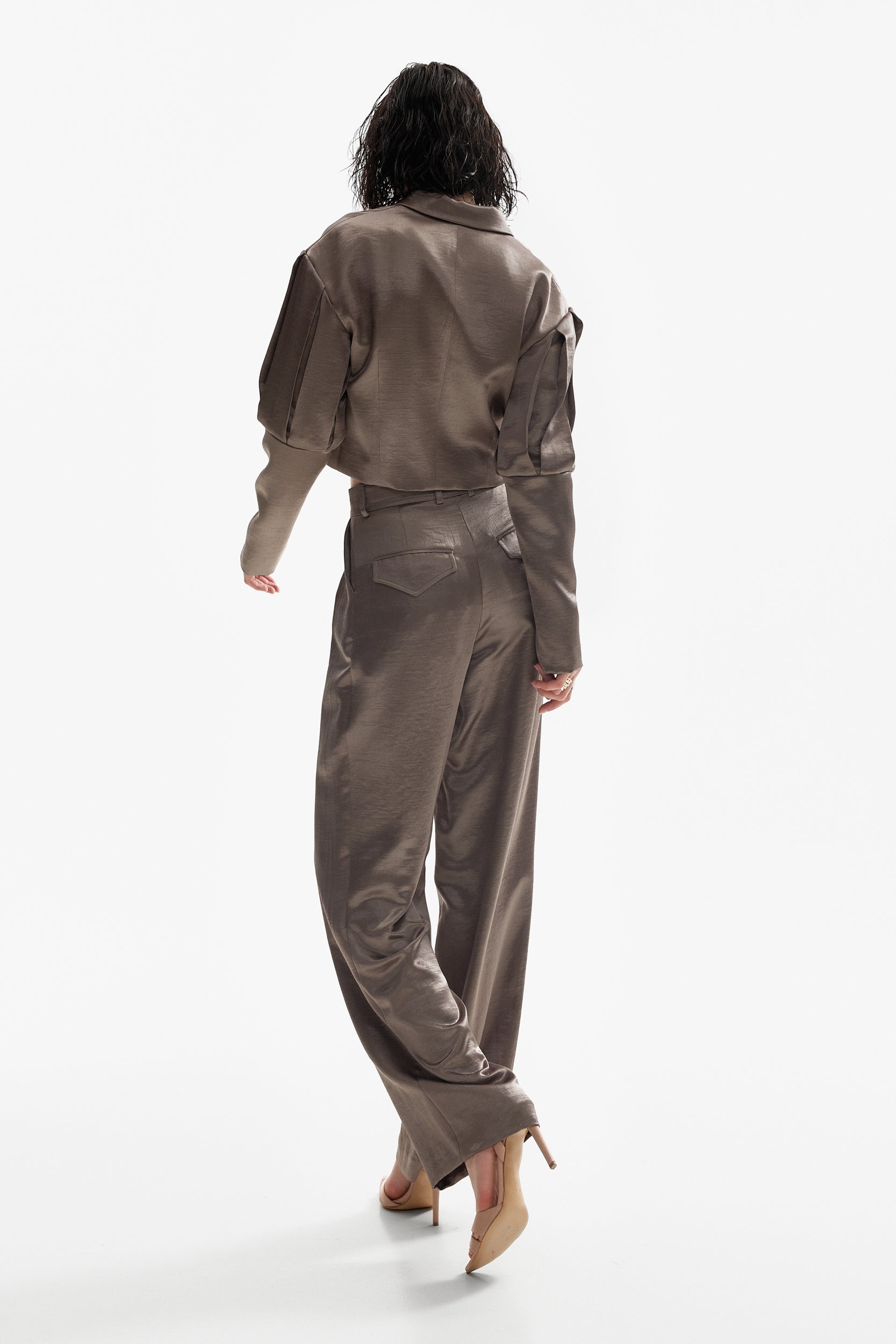 Wide-leg trousers in liquid silver