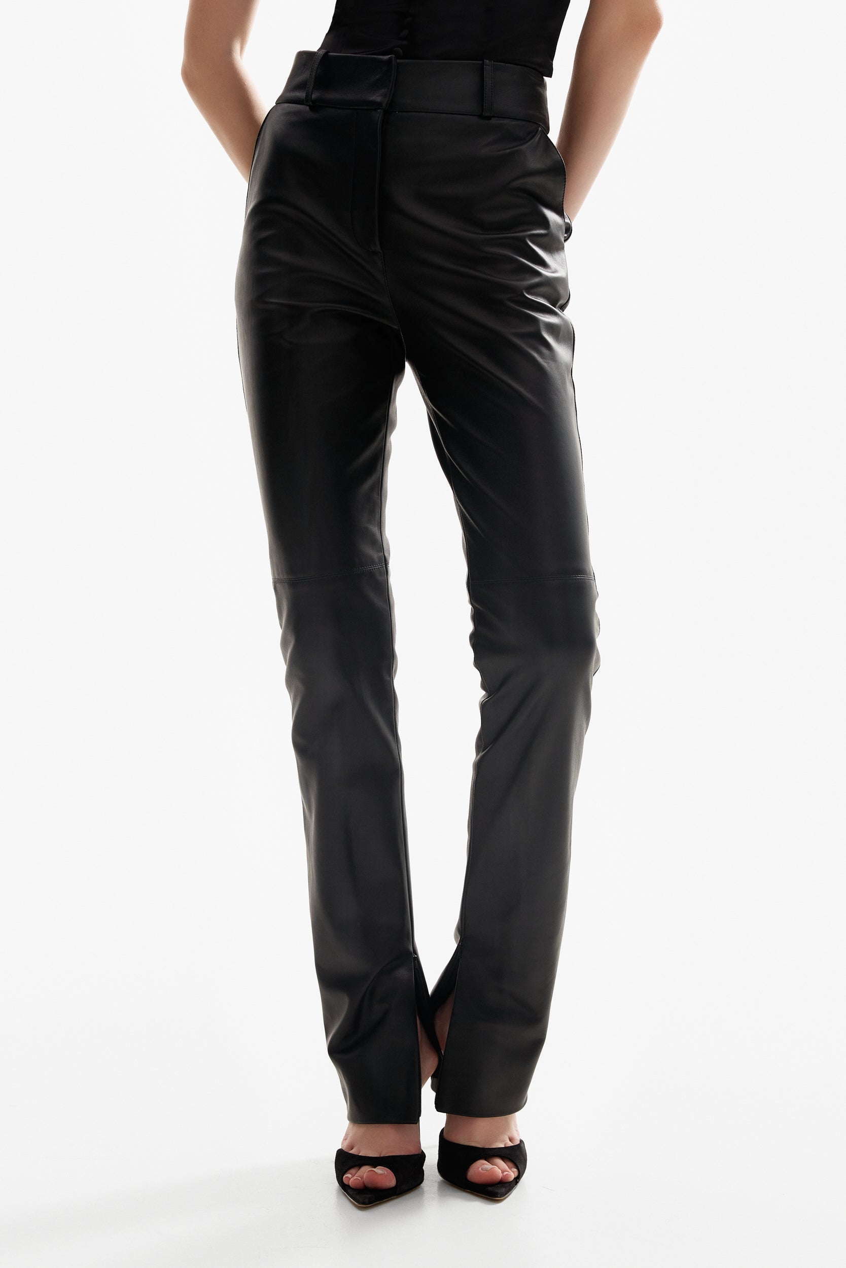 Leather trousers in black