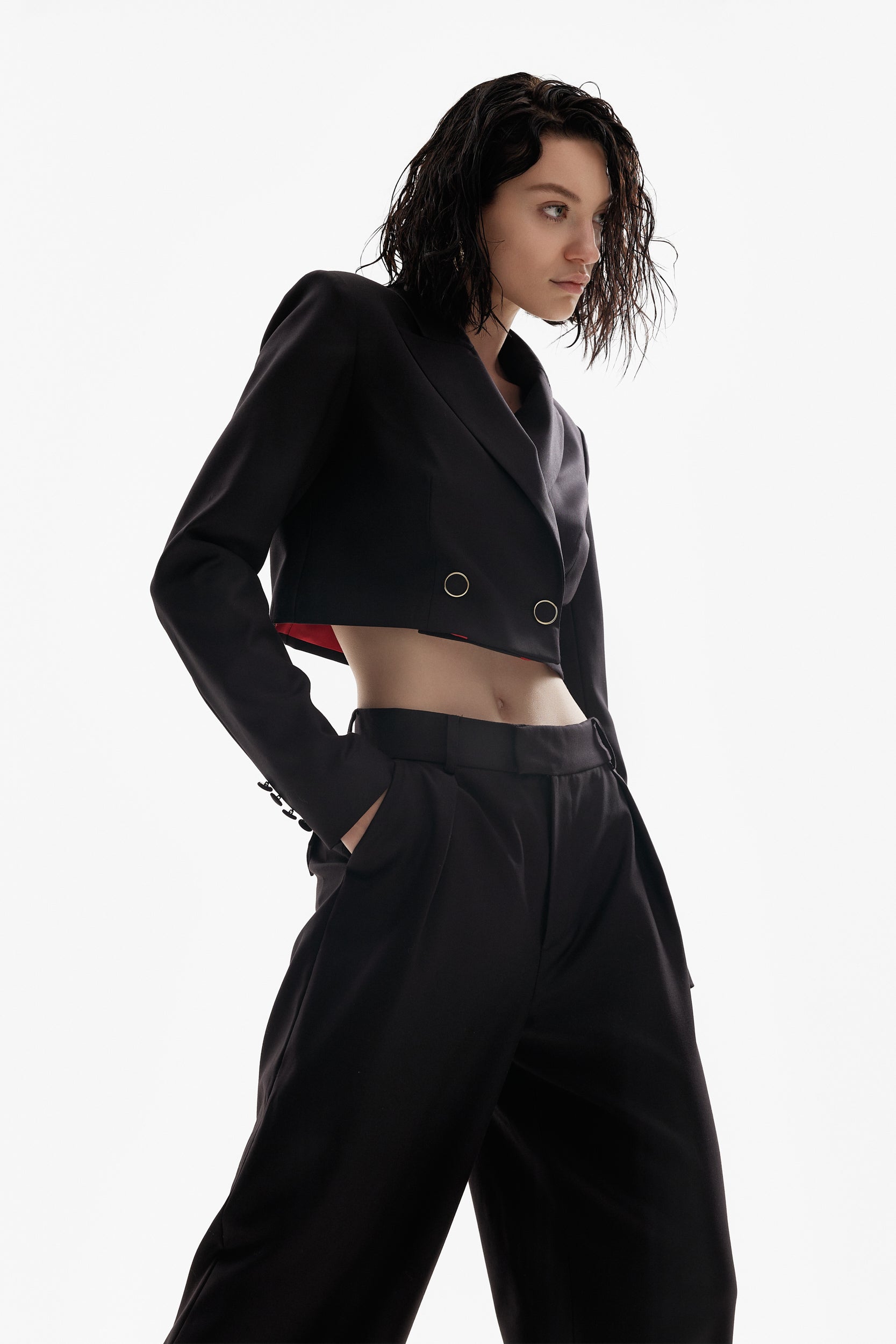 Wide-leg wool trousers in black