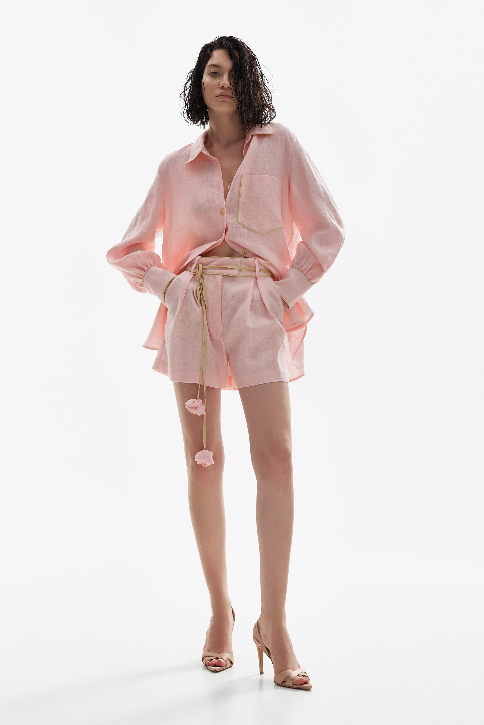 Oversized linen shirt in baby pink