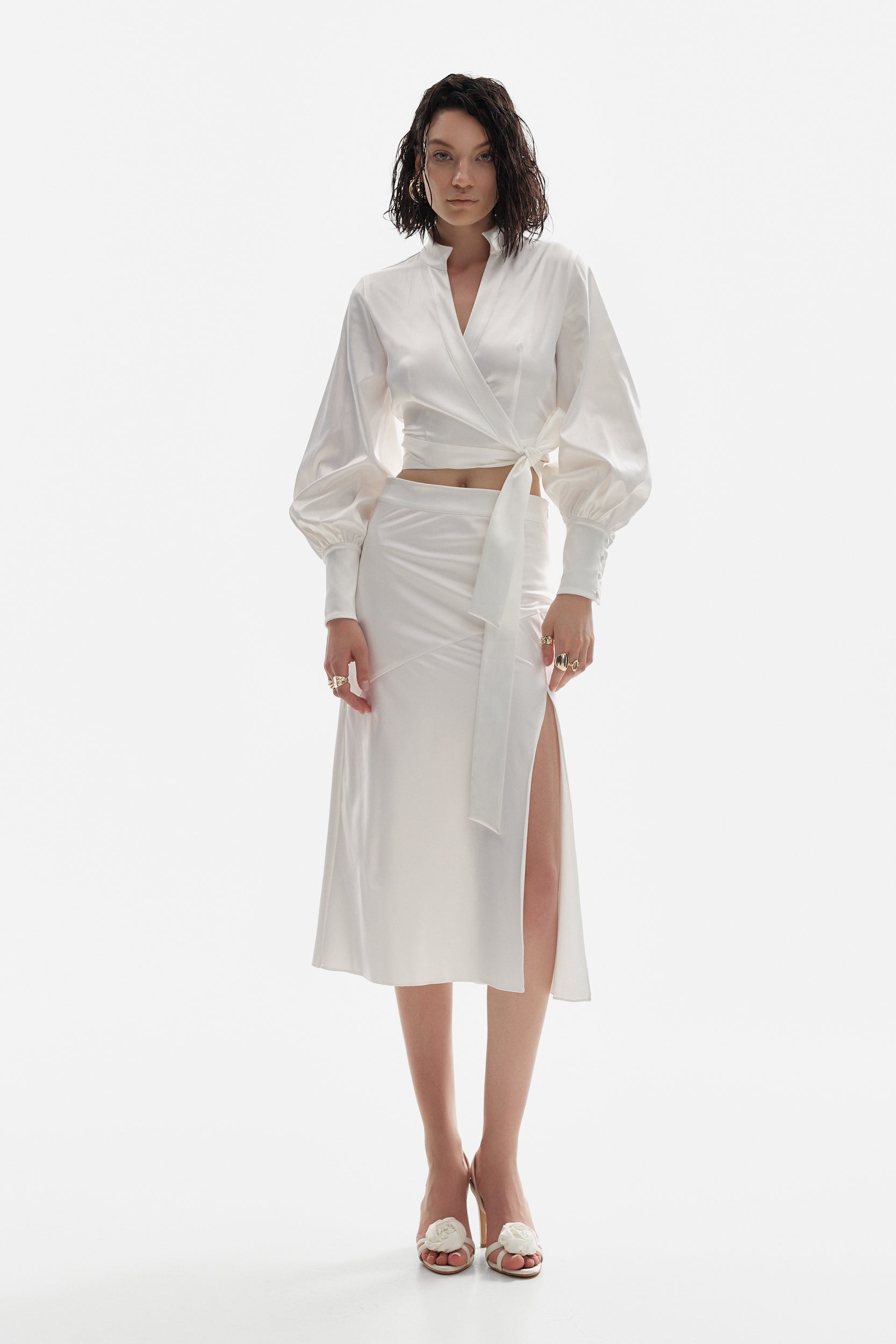 Wrap around blouse in white