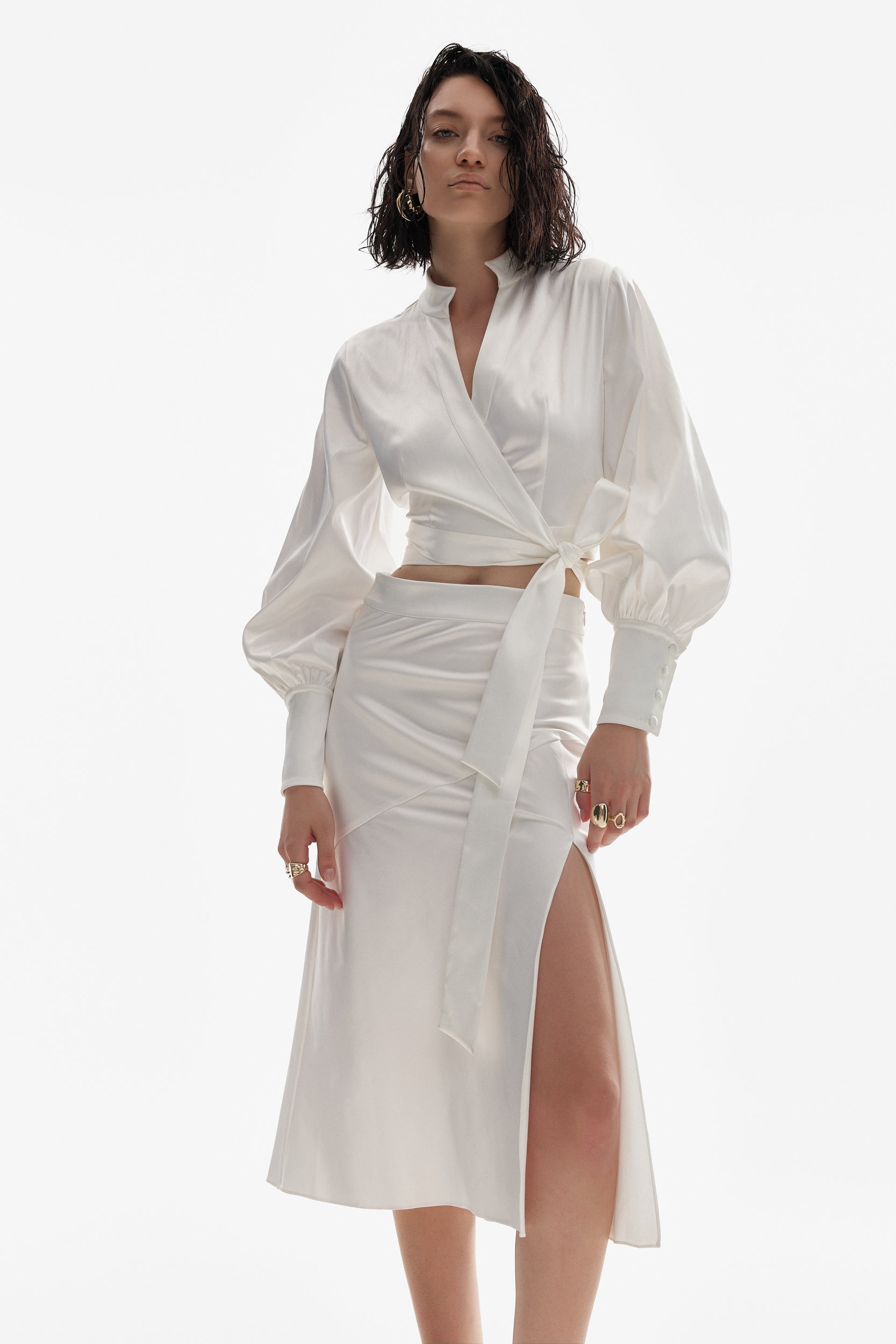 Wrap around blouse in white