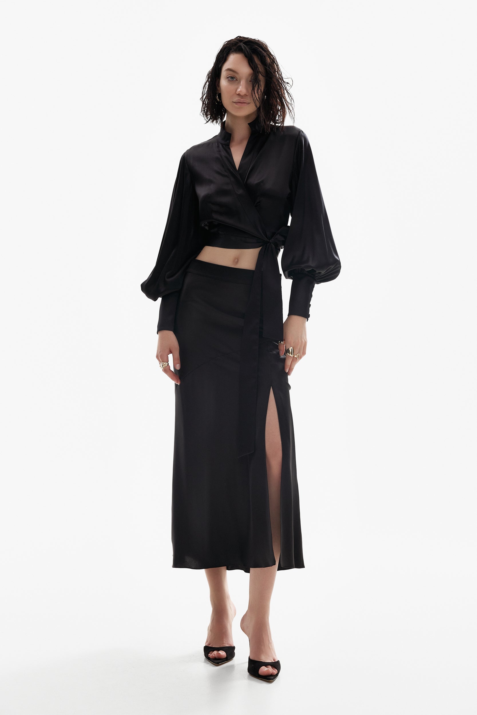 Wrap around blouse in black