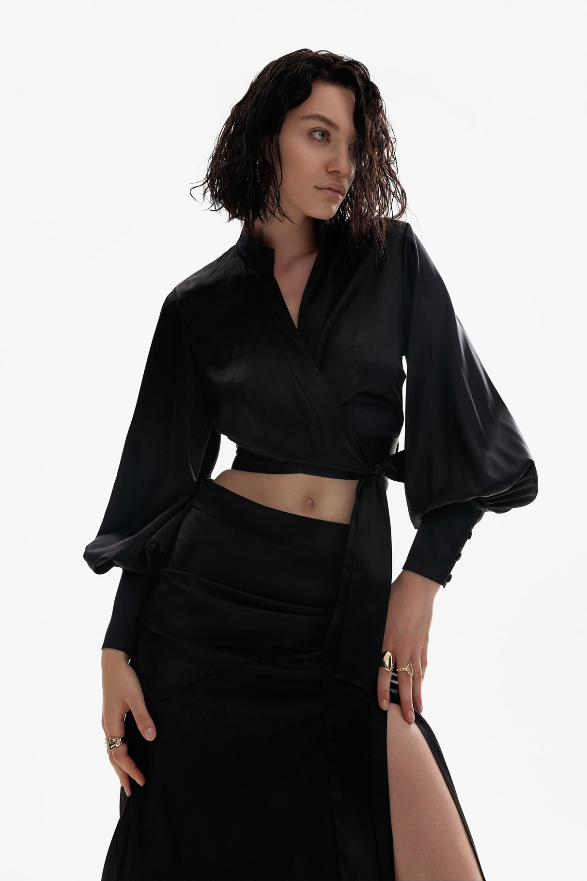 Wrap around blouse in black